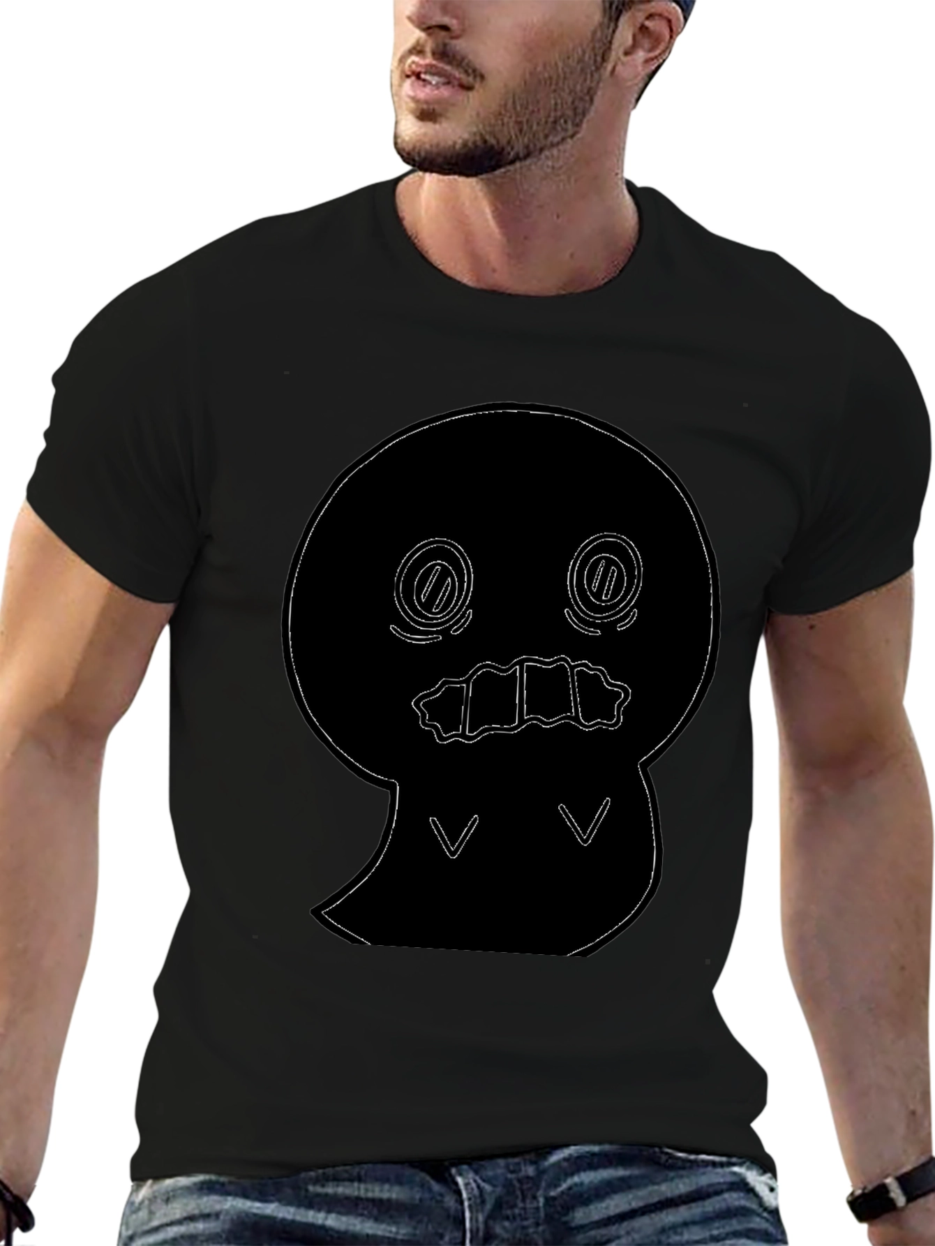 Black T-Shirt with Cute Ghost Outline Graphic