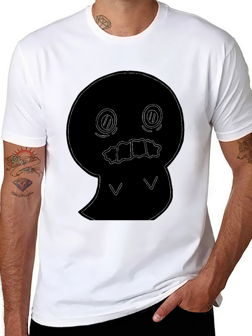 Black T-Shirt with Cute Ghost Outline Graphic