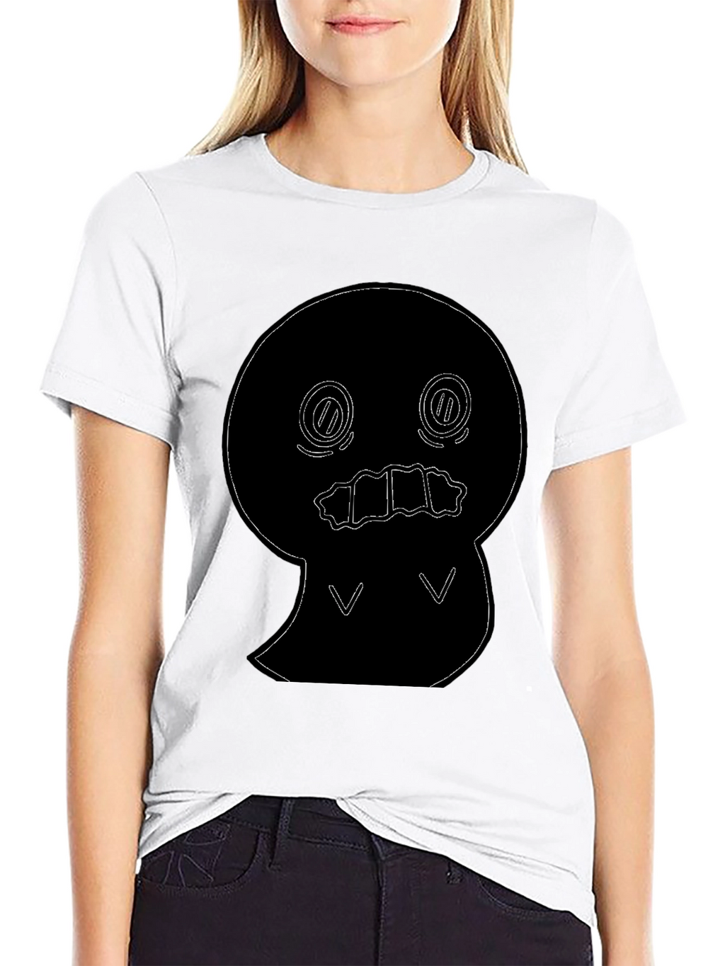 Black T-Shirt with Cute Ghost Outline Graphic