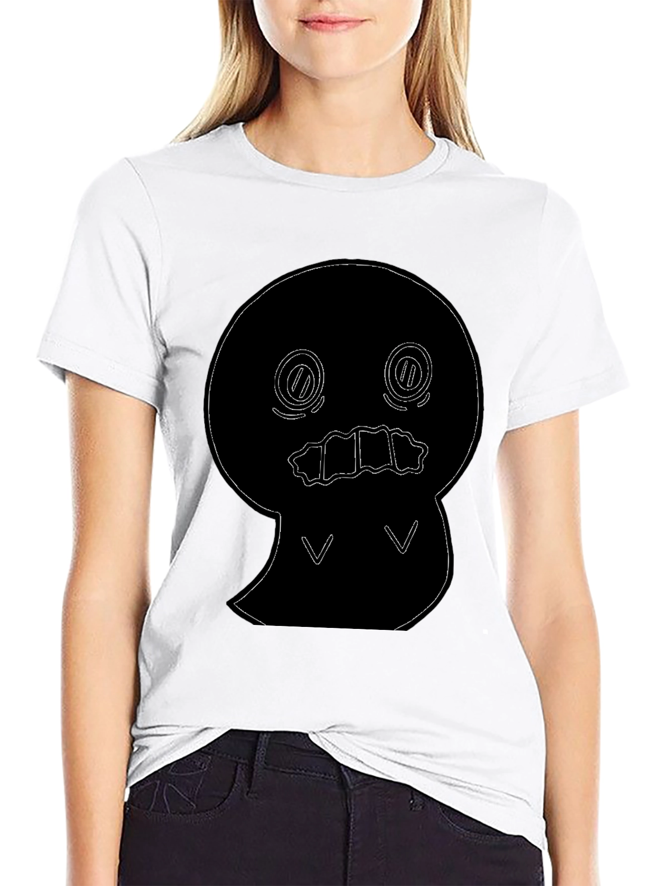 Black T-Shirt with Cute Ghost Outline Graphic