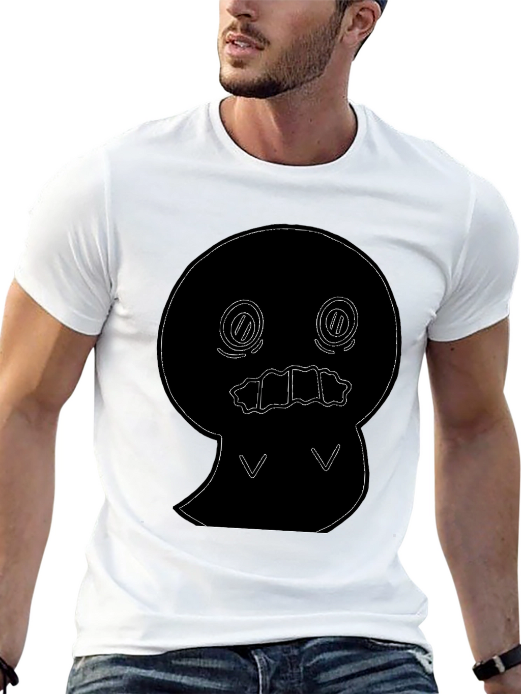Black T-Shirt with Cute Ghost Outline Graphic