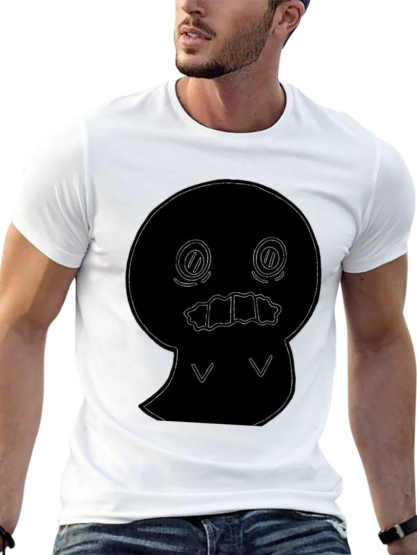 Black T-Shirt with Cute Ghost Outline Graphic