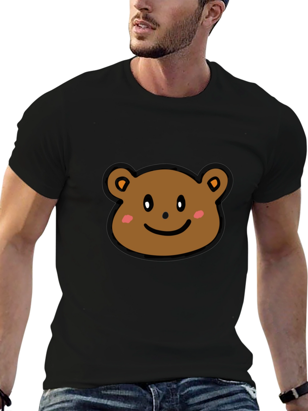 Cute Bear Graphic T-Shirt - Black Cotton Tee