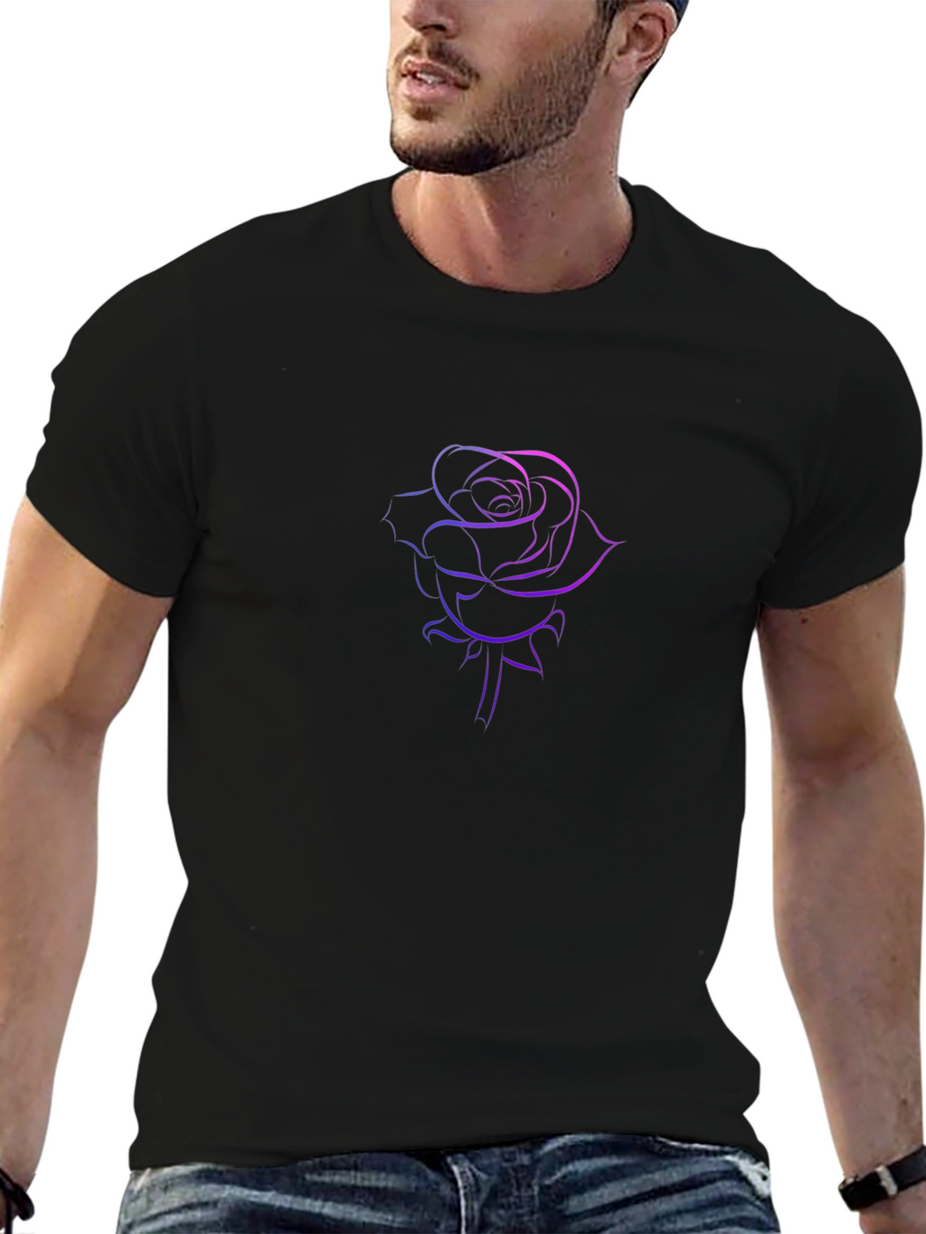Rose Outline Graphic Tee - Stylish Black T-Shirt