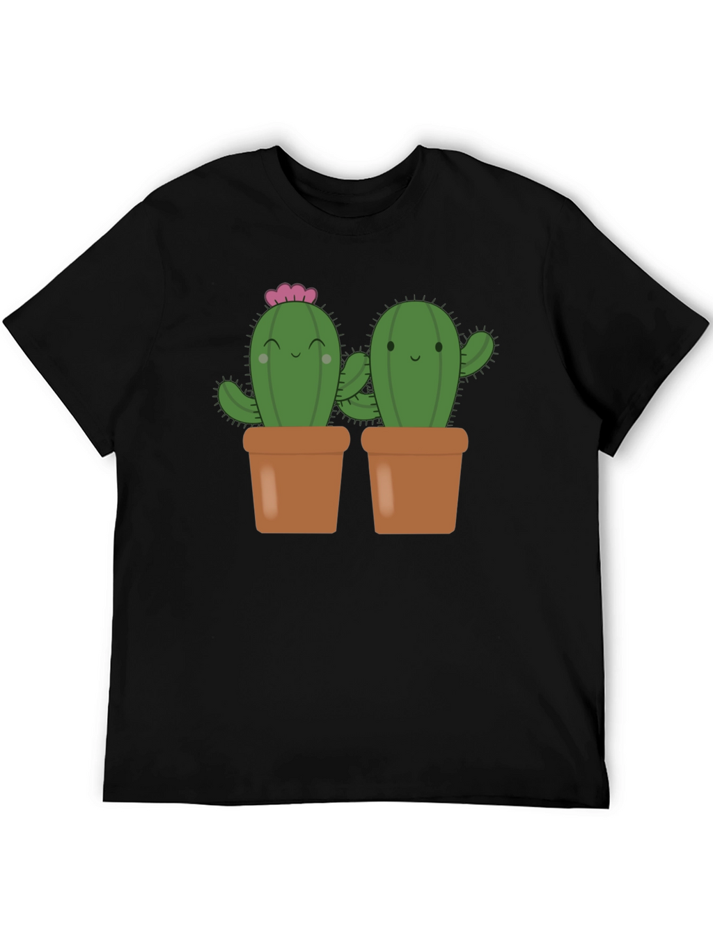 Cute Cactus in Pots Black T-Shirt