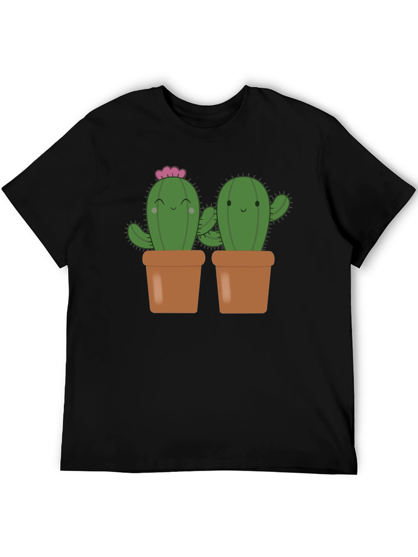 Cute Cactus in Pots Black T-Shirt