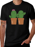 Cute Cactus in Pots Black T-Shirt