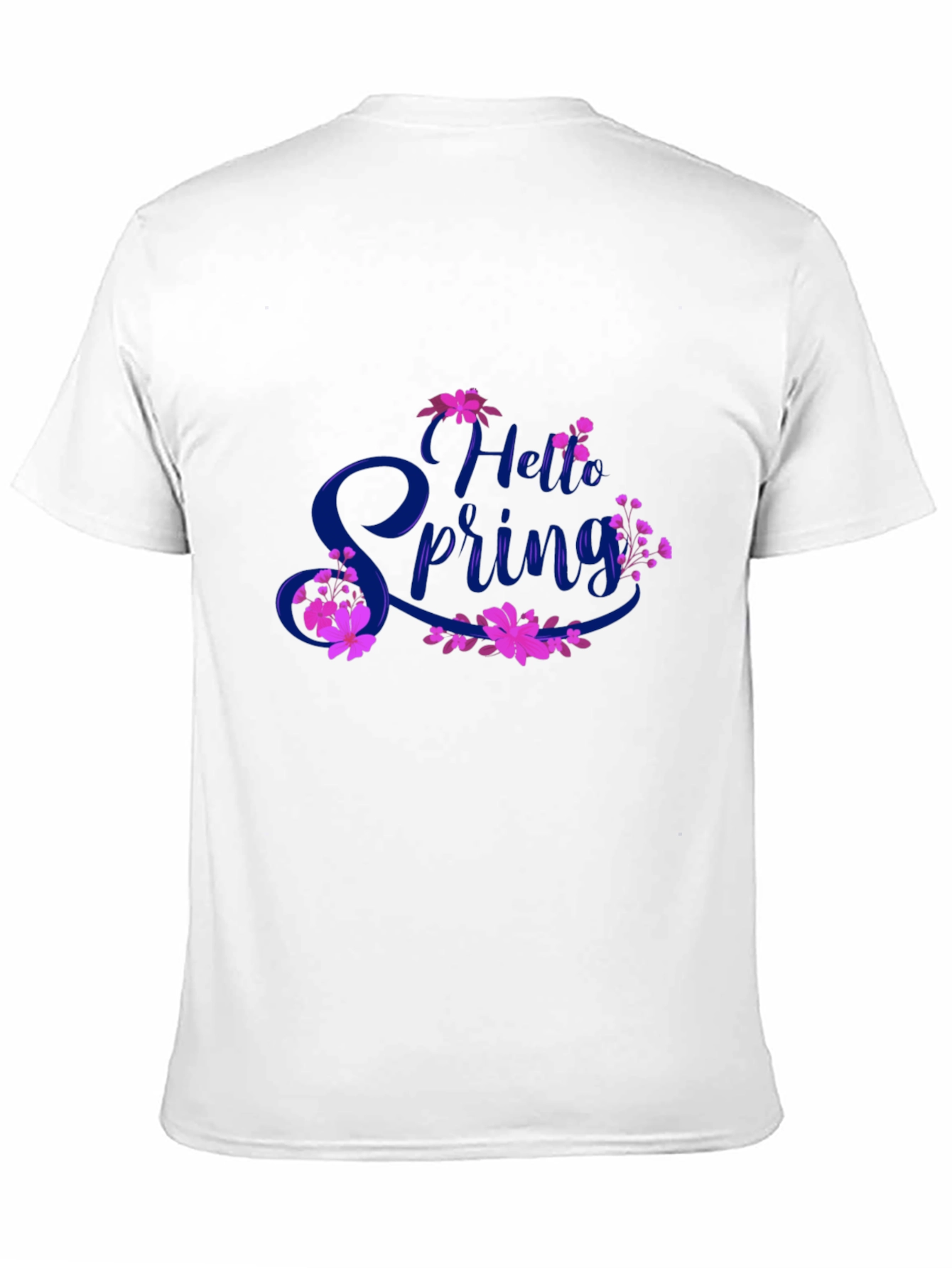 Hello Spring Black T-Shirt Floral Design