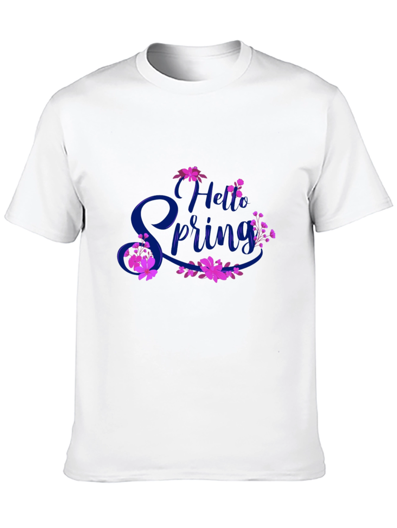 Hello Spring Black T-Shirt Floral Design