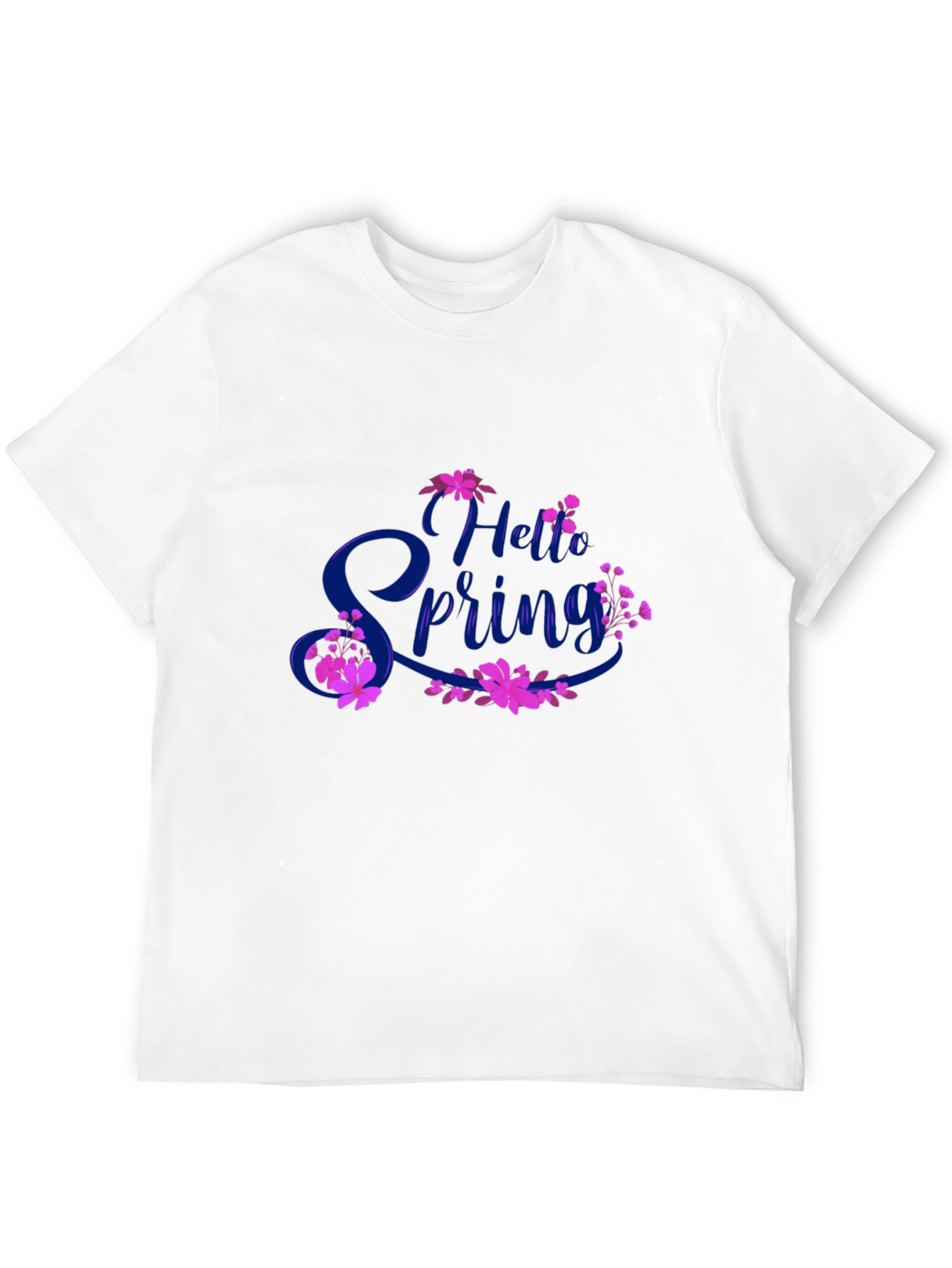 Hello Spring Black T-Shirt Floral Design