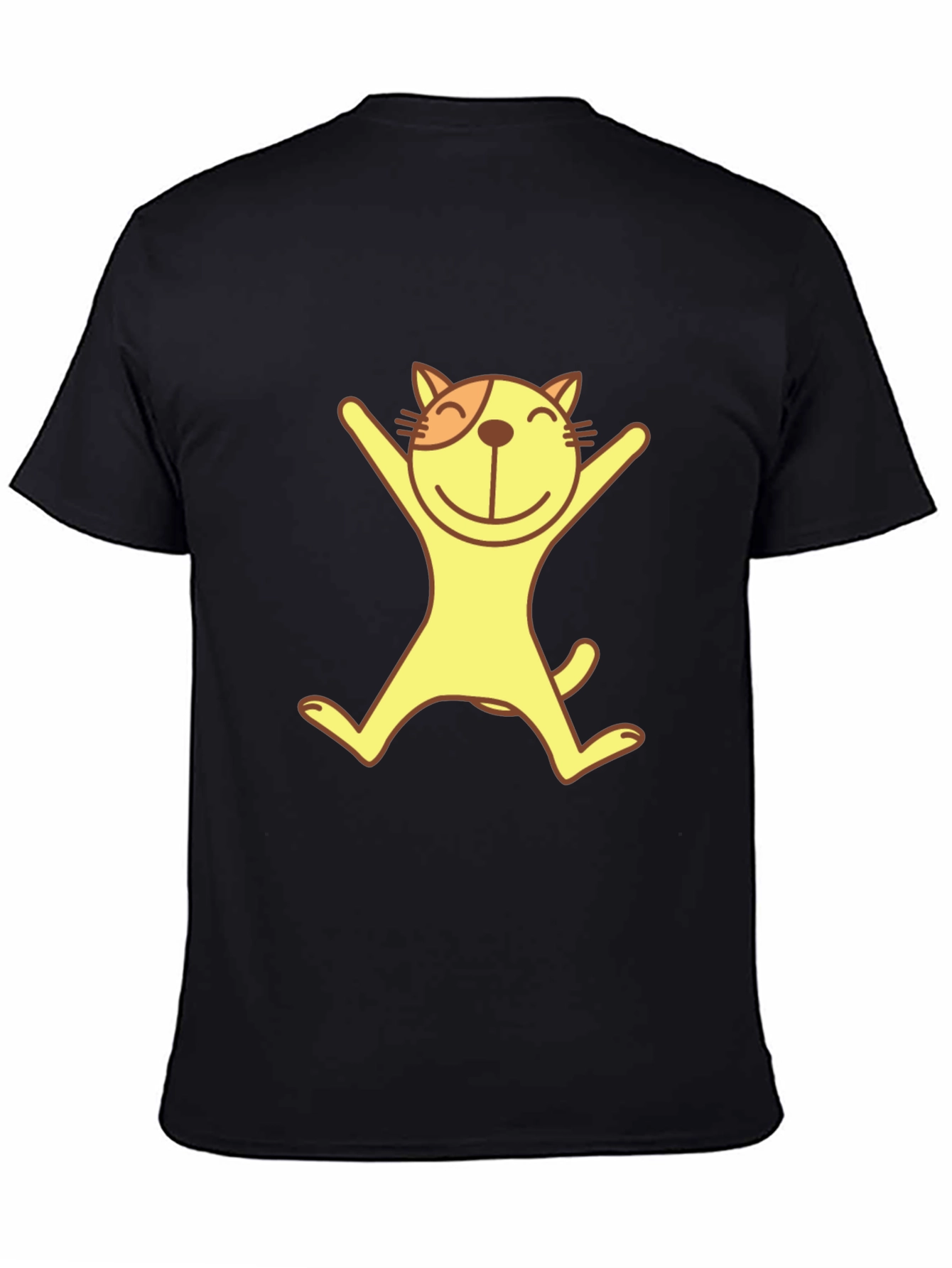 Happy Cat Graphic Tee - Black Cotton T-Shirt