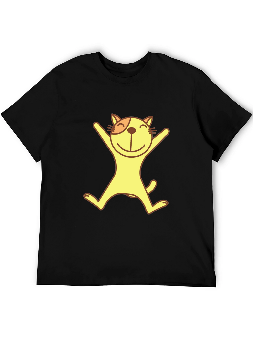 Happy Cat Graphic Tee - Black Cotton T-Shirt