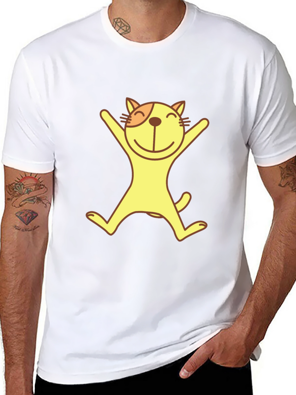 Happy Cat Graphic Tee - Black Cotton T-Shirt