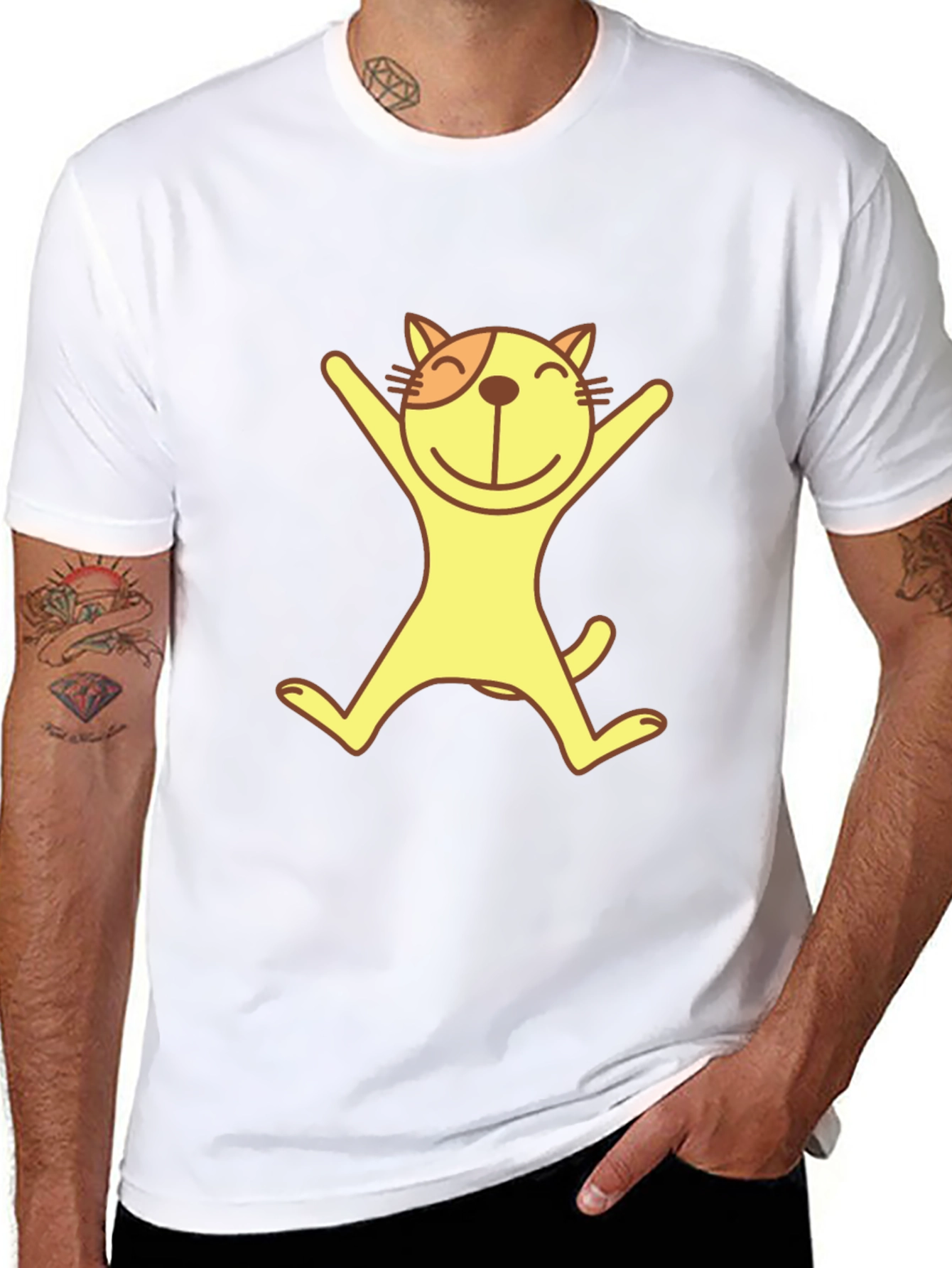 Happy Cat Graphic Tee - Black Cotton T-Shirt