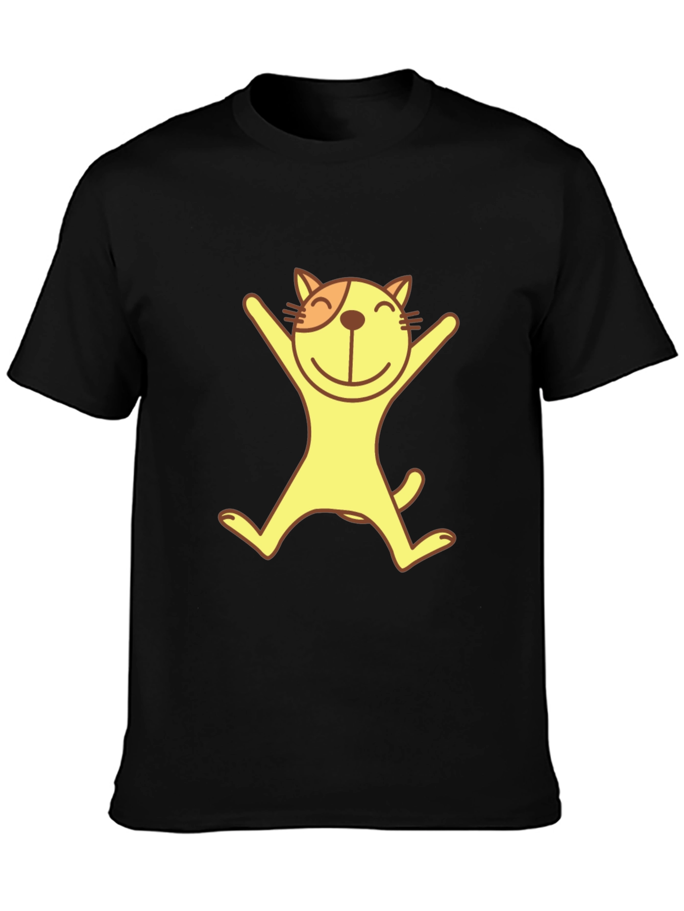 Happy Cat Graphic Tee - Black Cotton T-Shirt