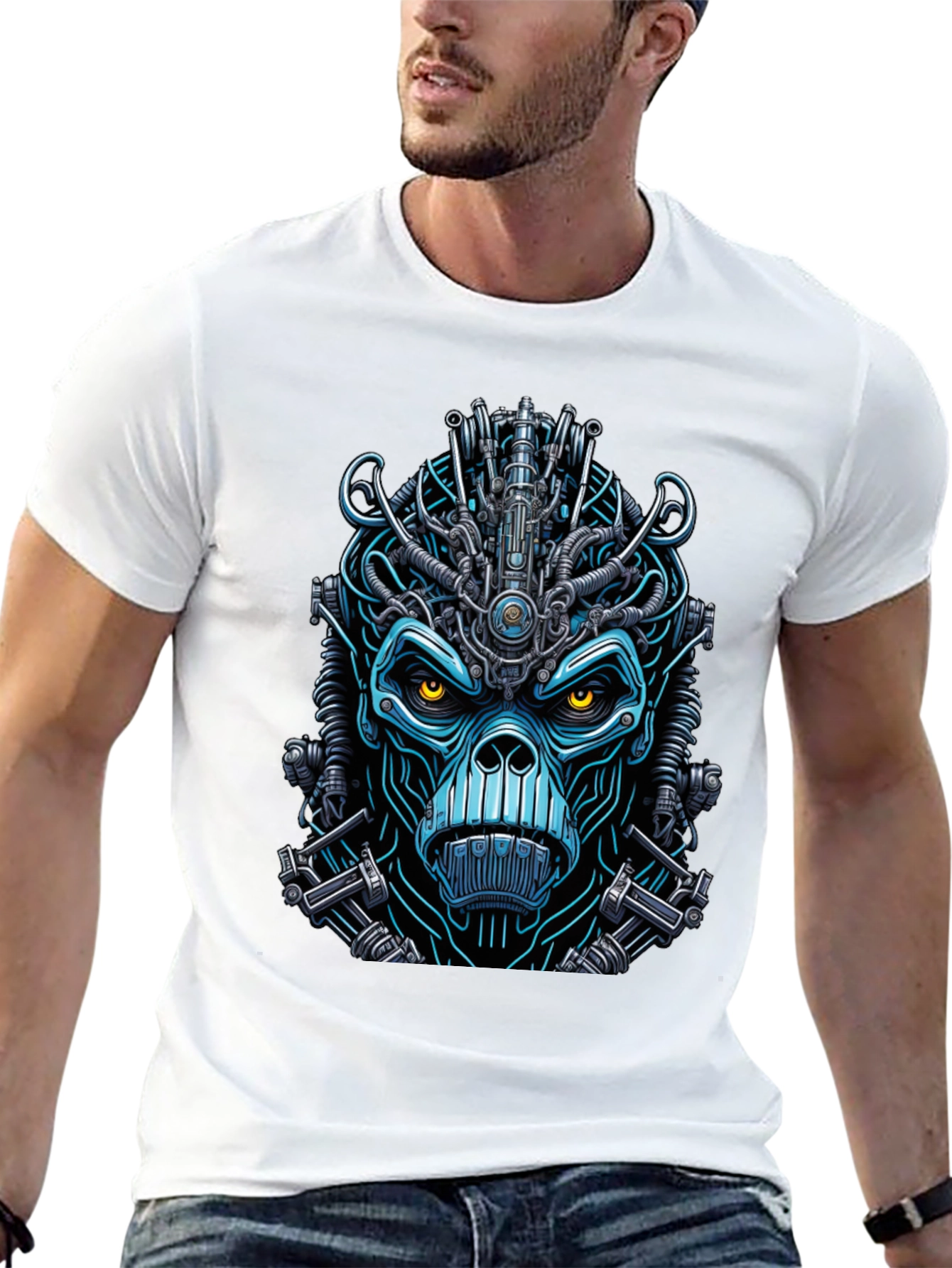 Cyborg Monkey Graphic Tee - Unique Sci-Fi Style