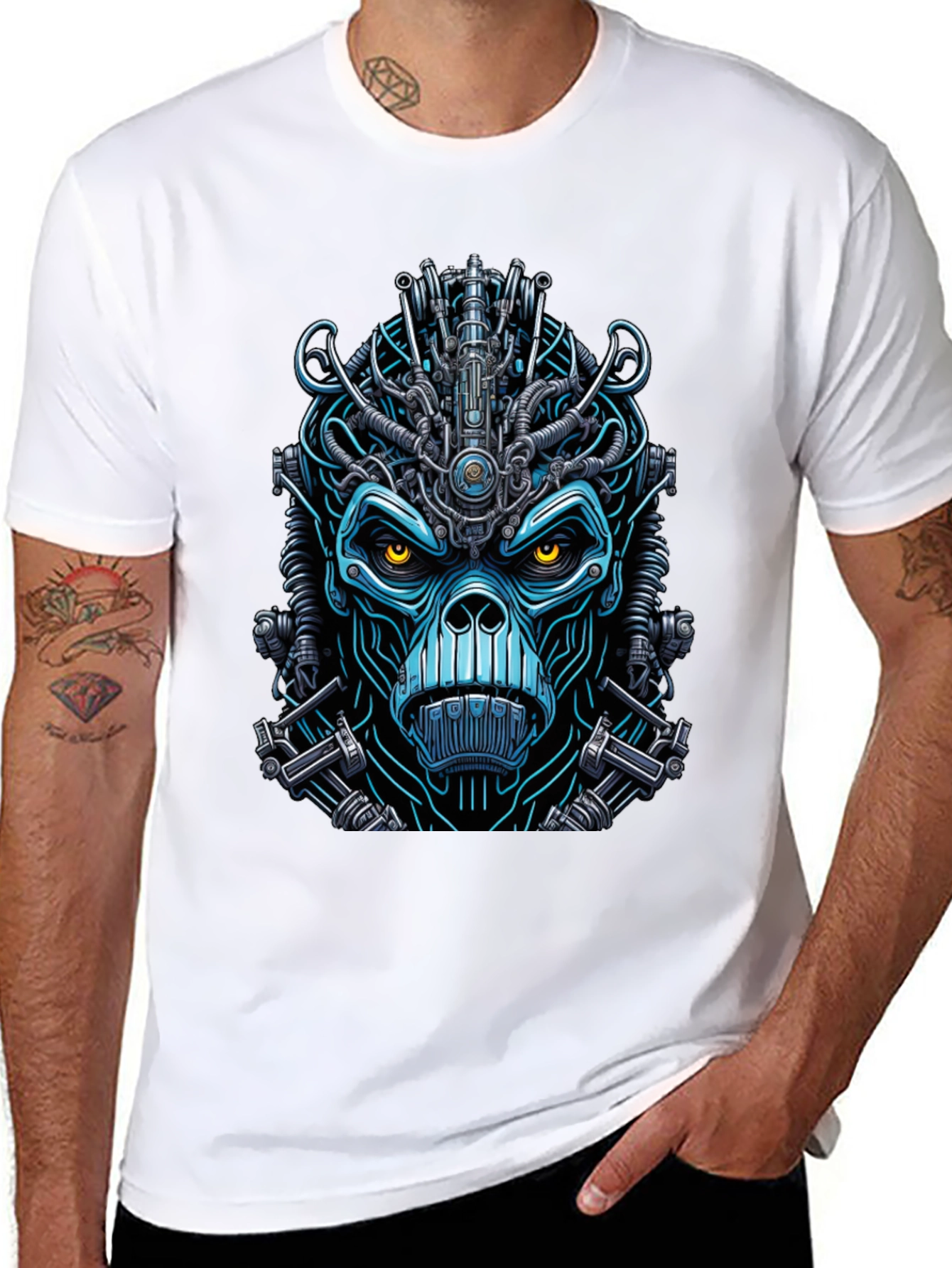 Cyborg Monkey Graphic Tee - Unique Sci-Fi Style