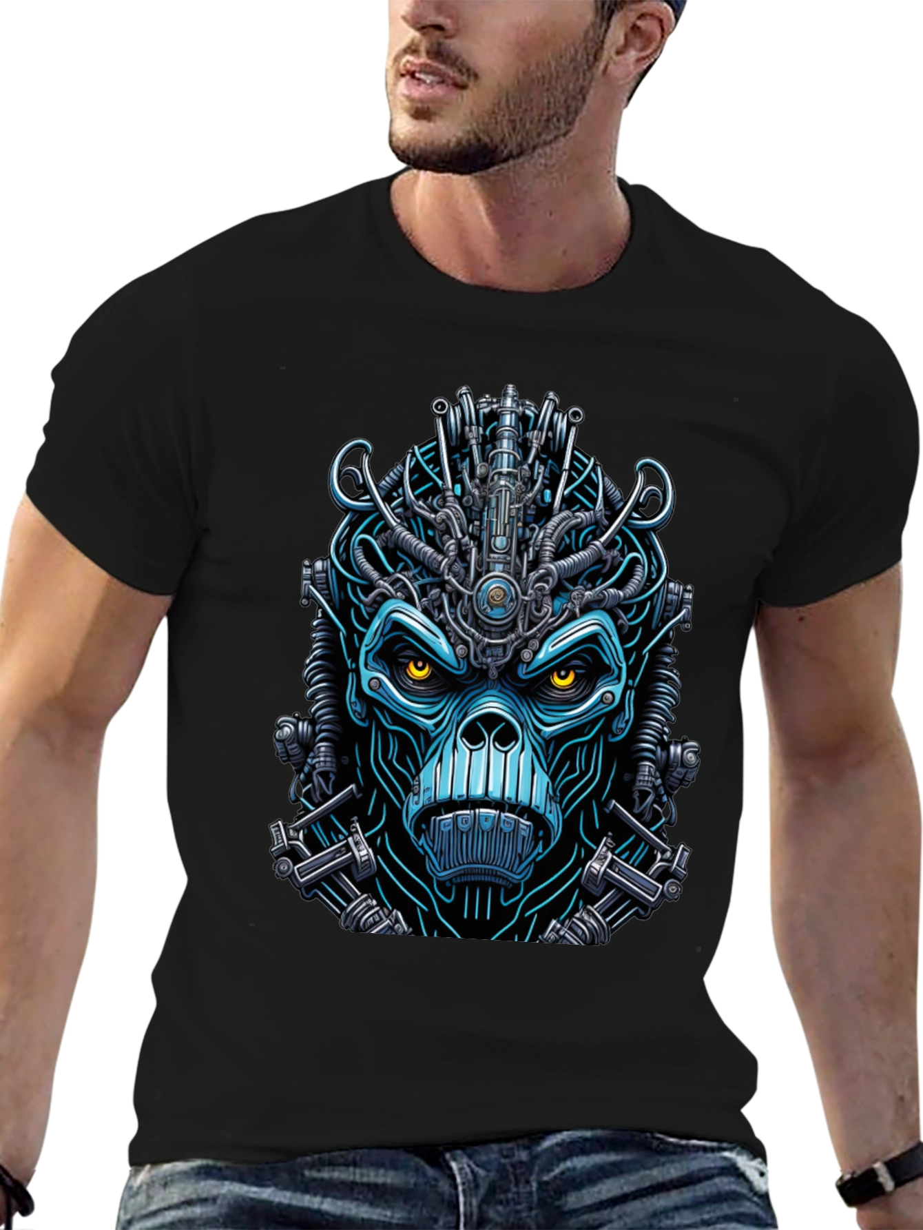 Cyborg Monkey Graphic Tee - Unique Sci-Fi Style