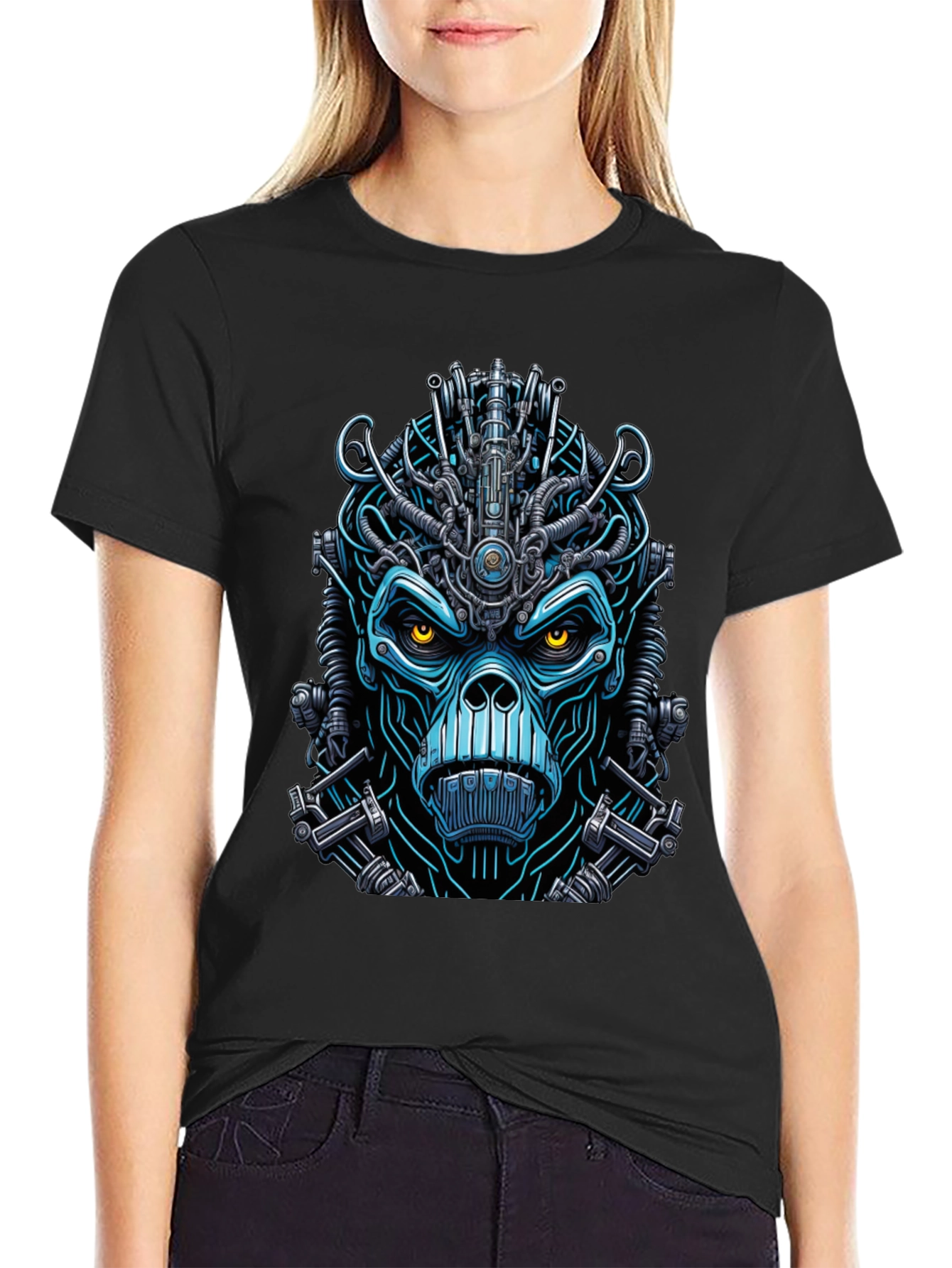 Cyborg Monkey Graphic Tee - Unique Sci-Fi Style
