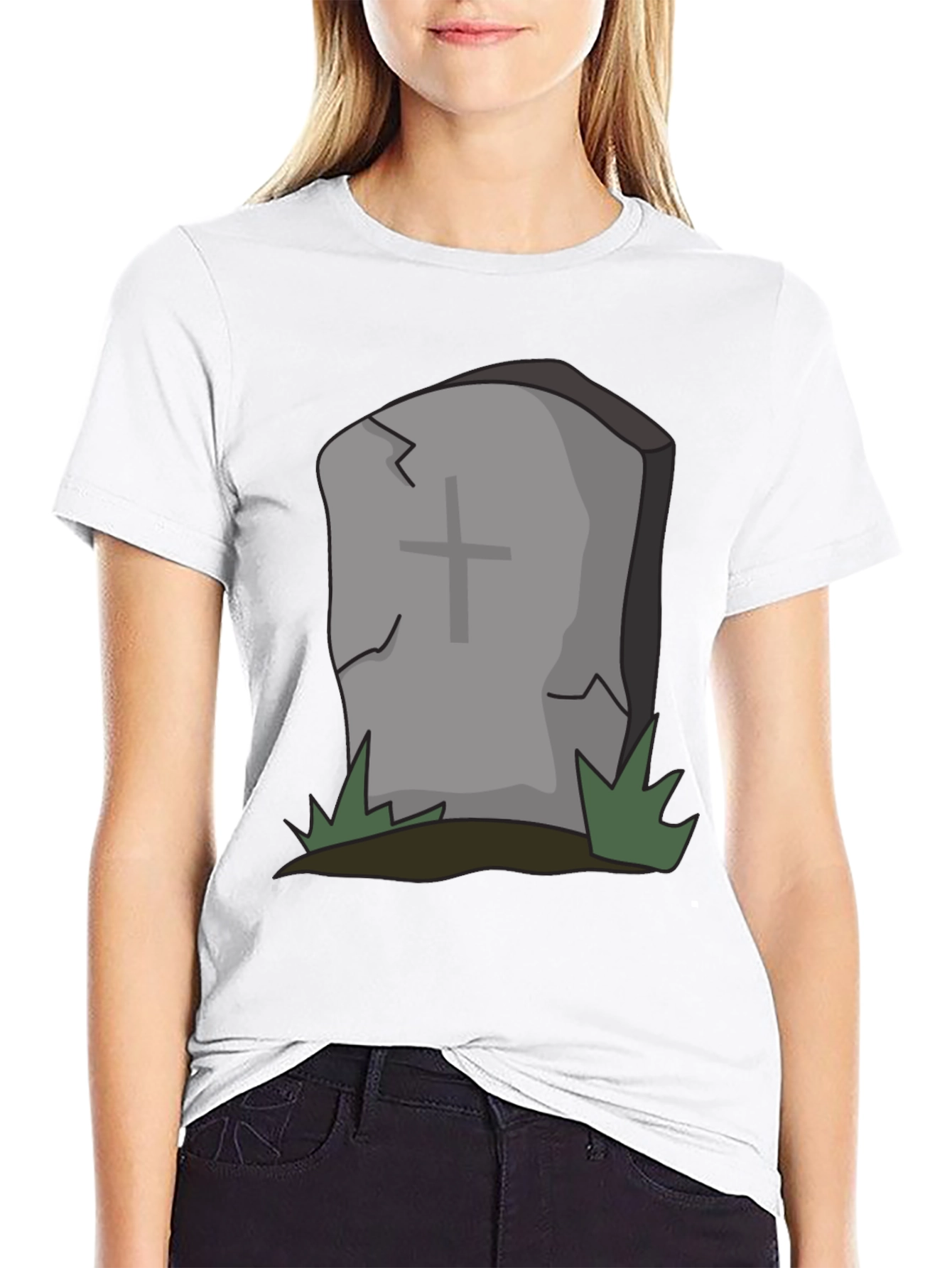 Cartoon Tombstone Graphic Tee - Spooky Style
