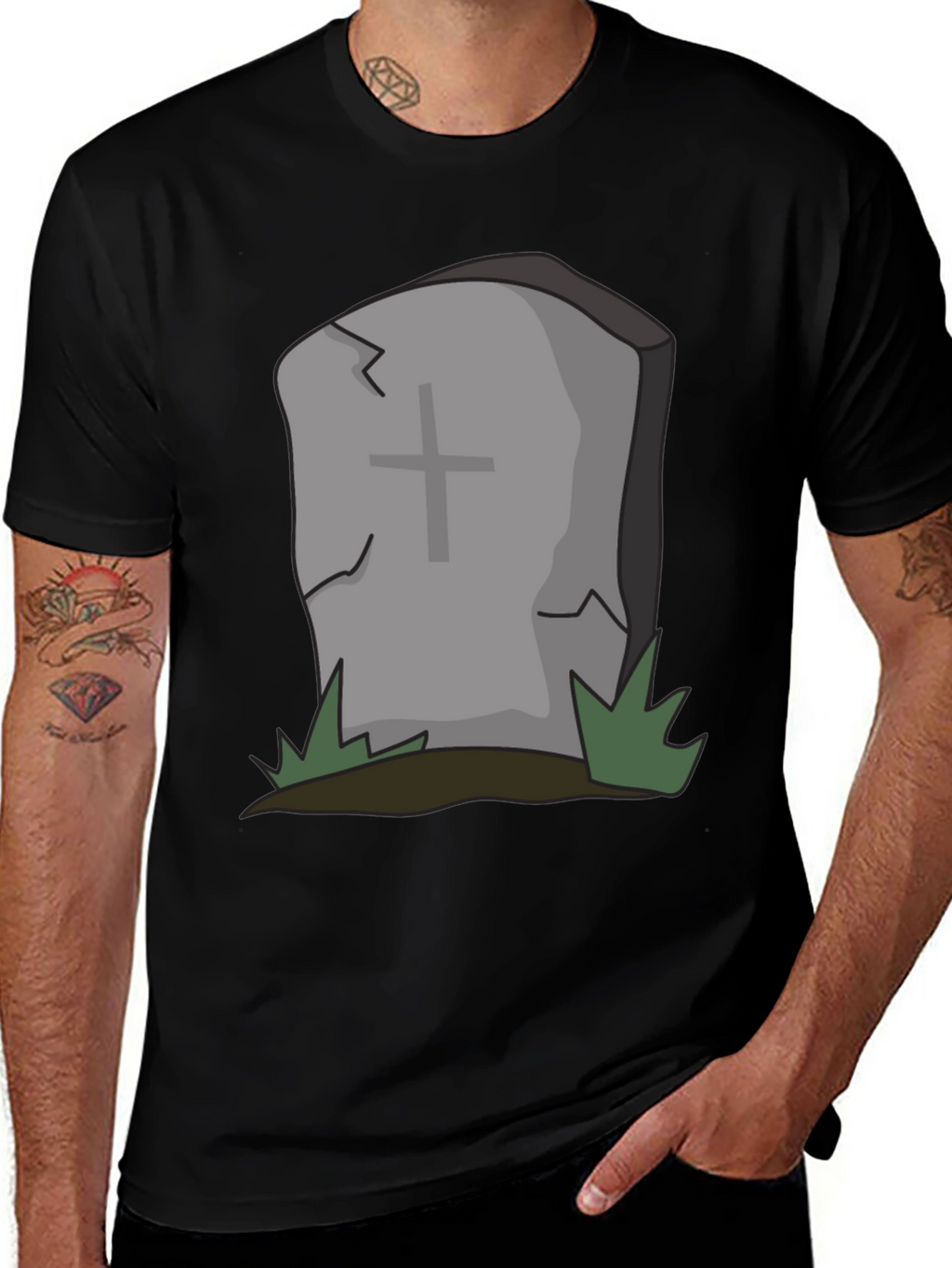 Cartoon Tombstone Graphic Tee - Spooky Style