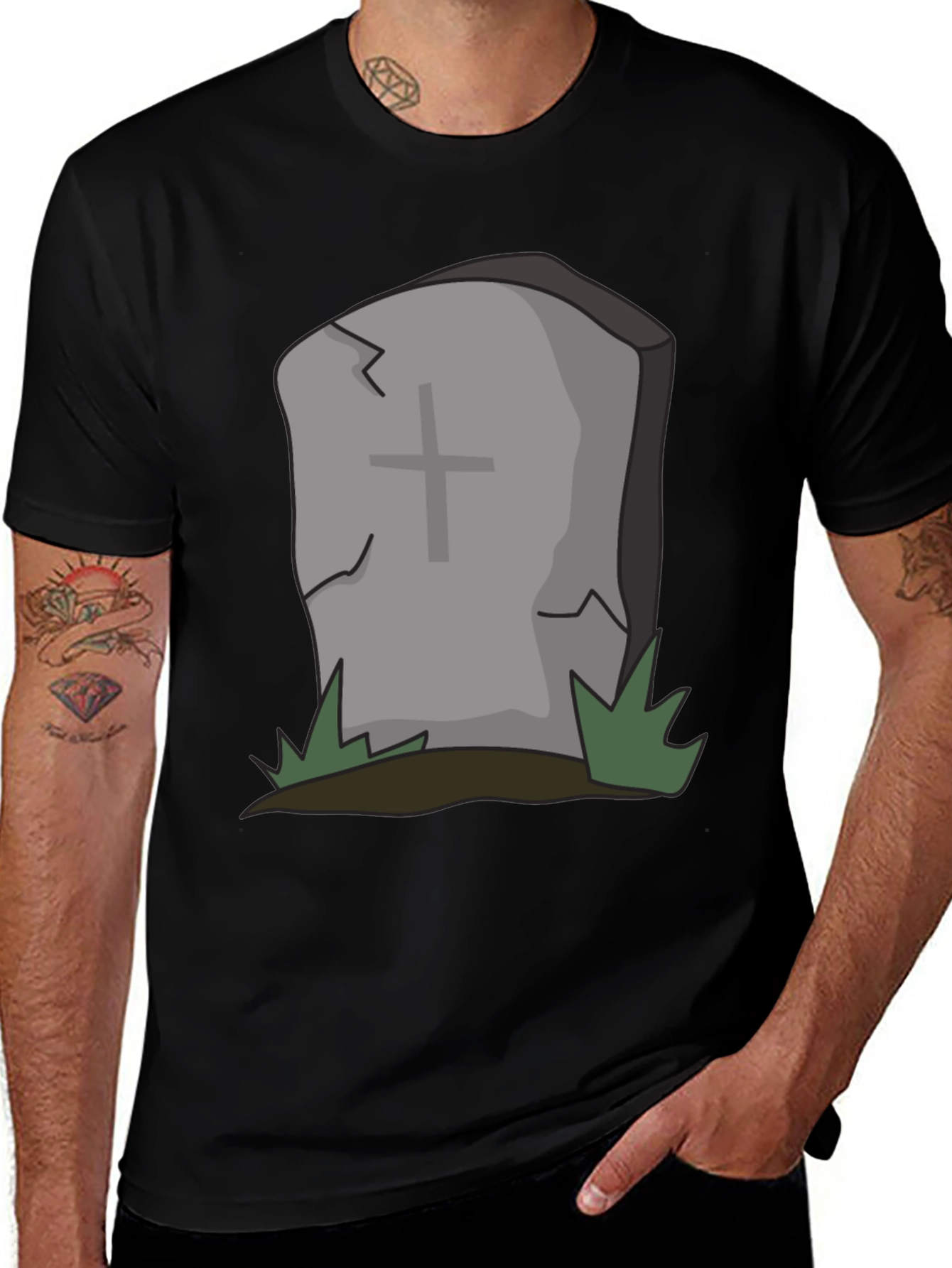 Cartoon Tombstone Graphic Tee - Spooky Style