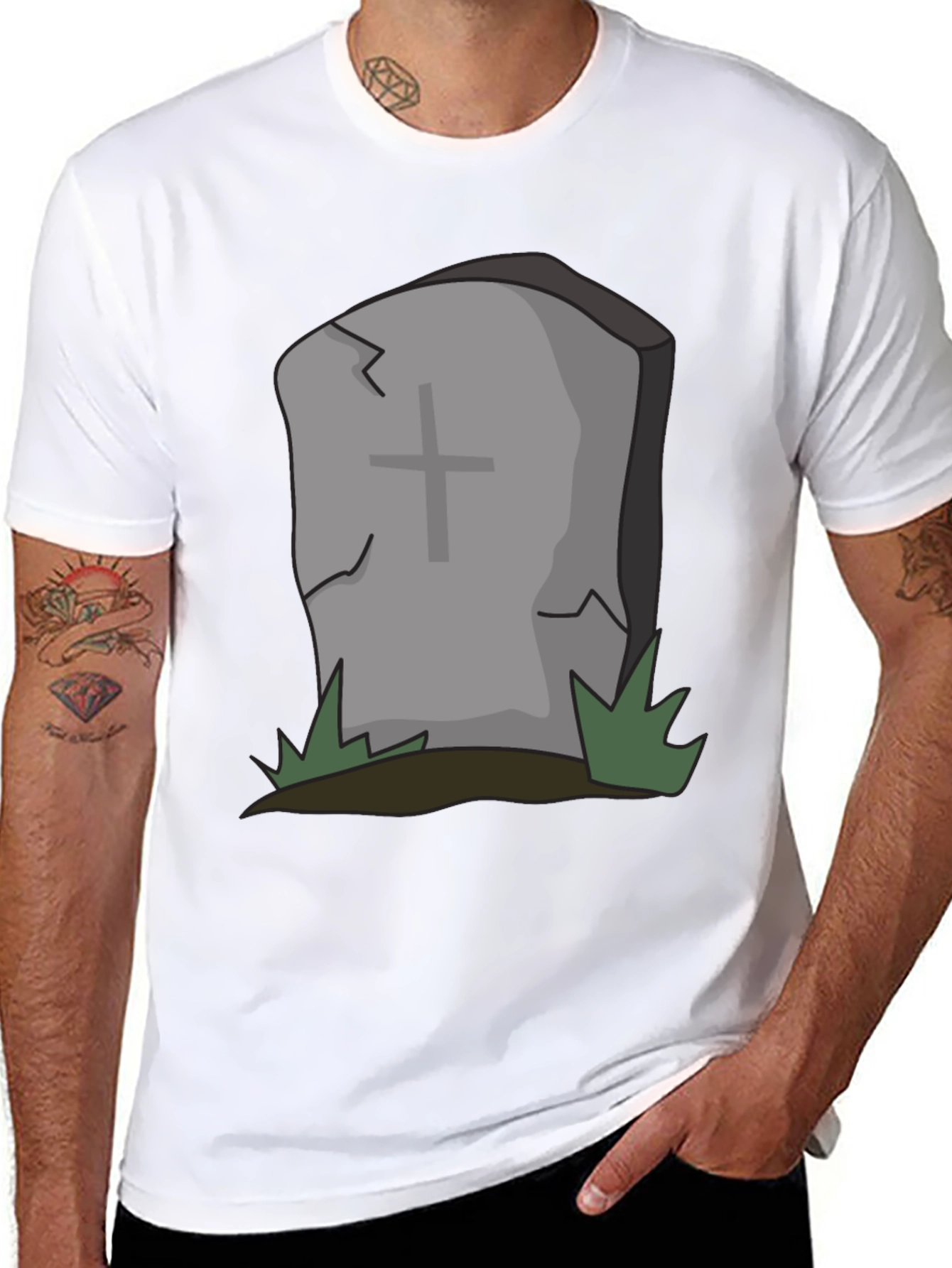Cartoon Tombstone Graphic Tee - Spooky Style