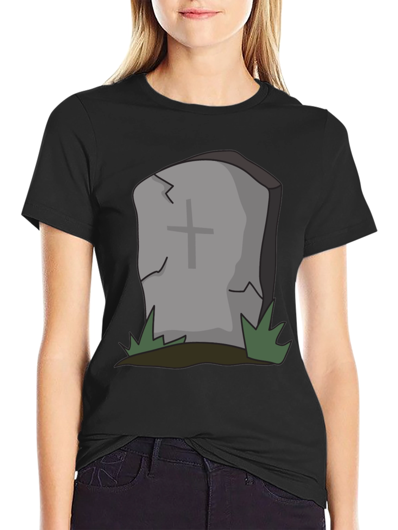Cartoon Tombstone Graphic Tee - Spooky Style