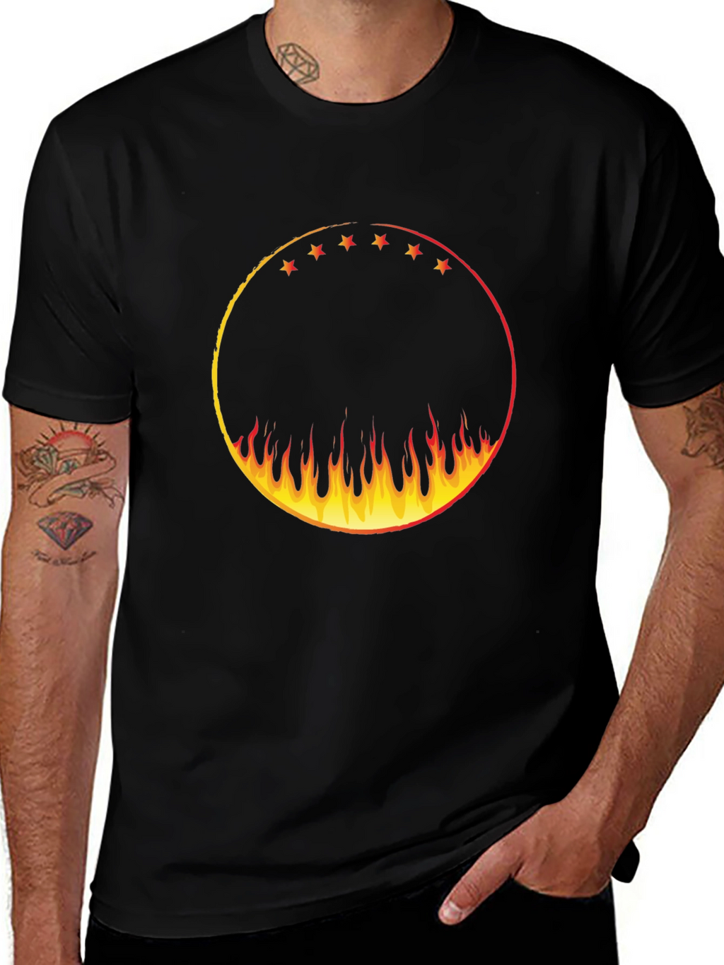 Fiery Circle Graphic Tee - Black
