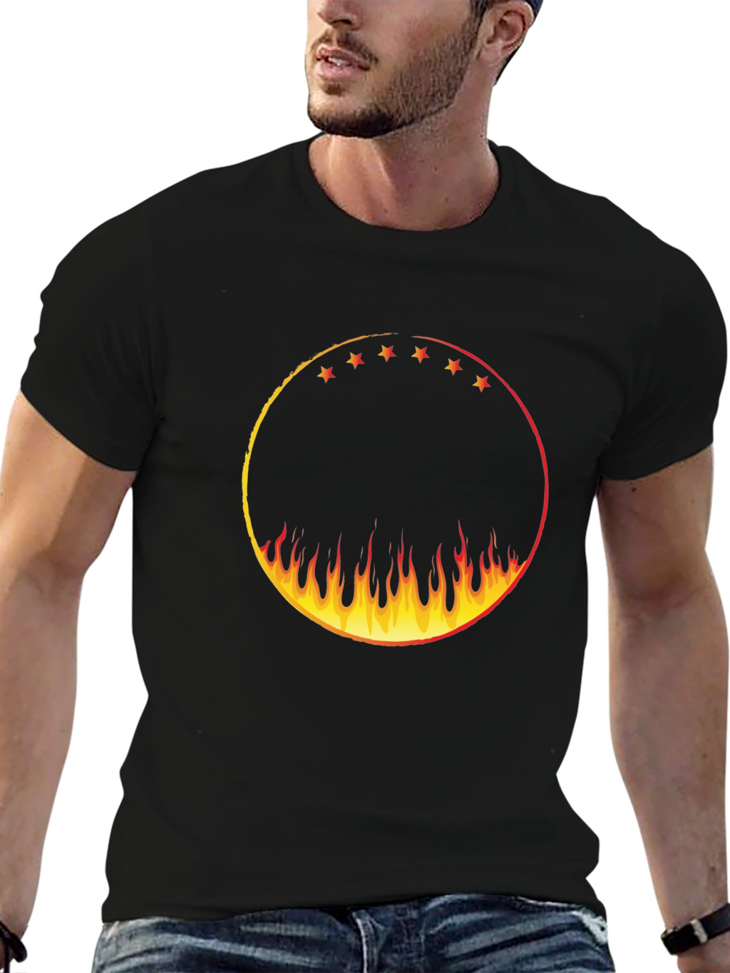 Fiery Circle Graphic Tee - Black