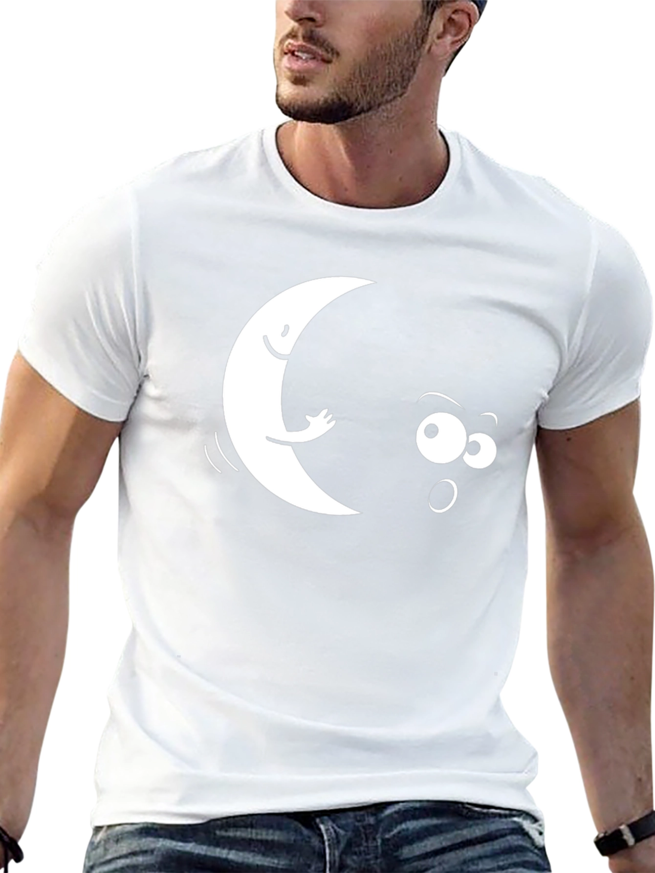 Funny Moon & Star Black Graphic T-Shirt