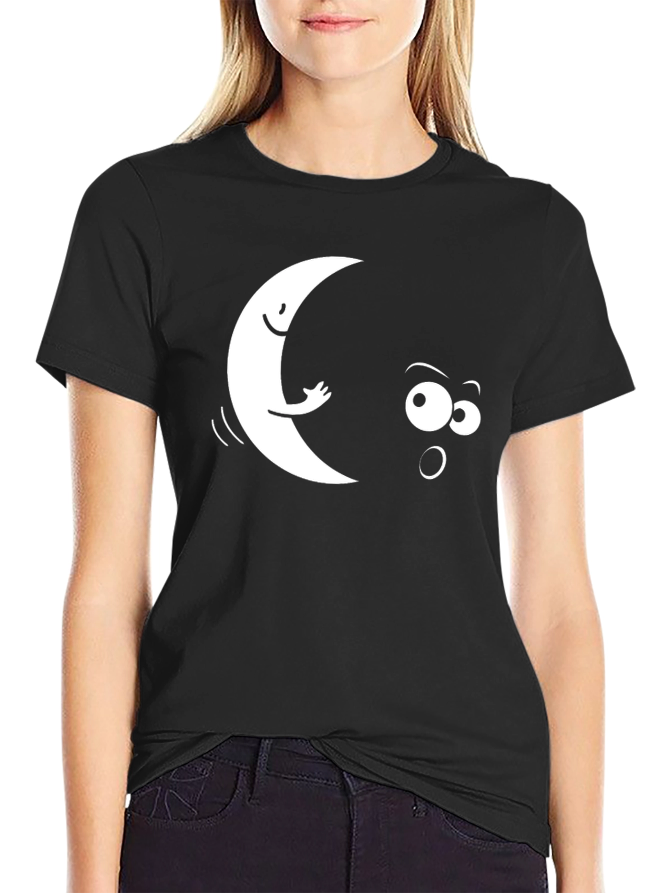 Funny Moon & Star Black Graphic T-Shirt