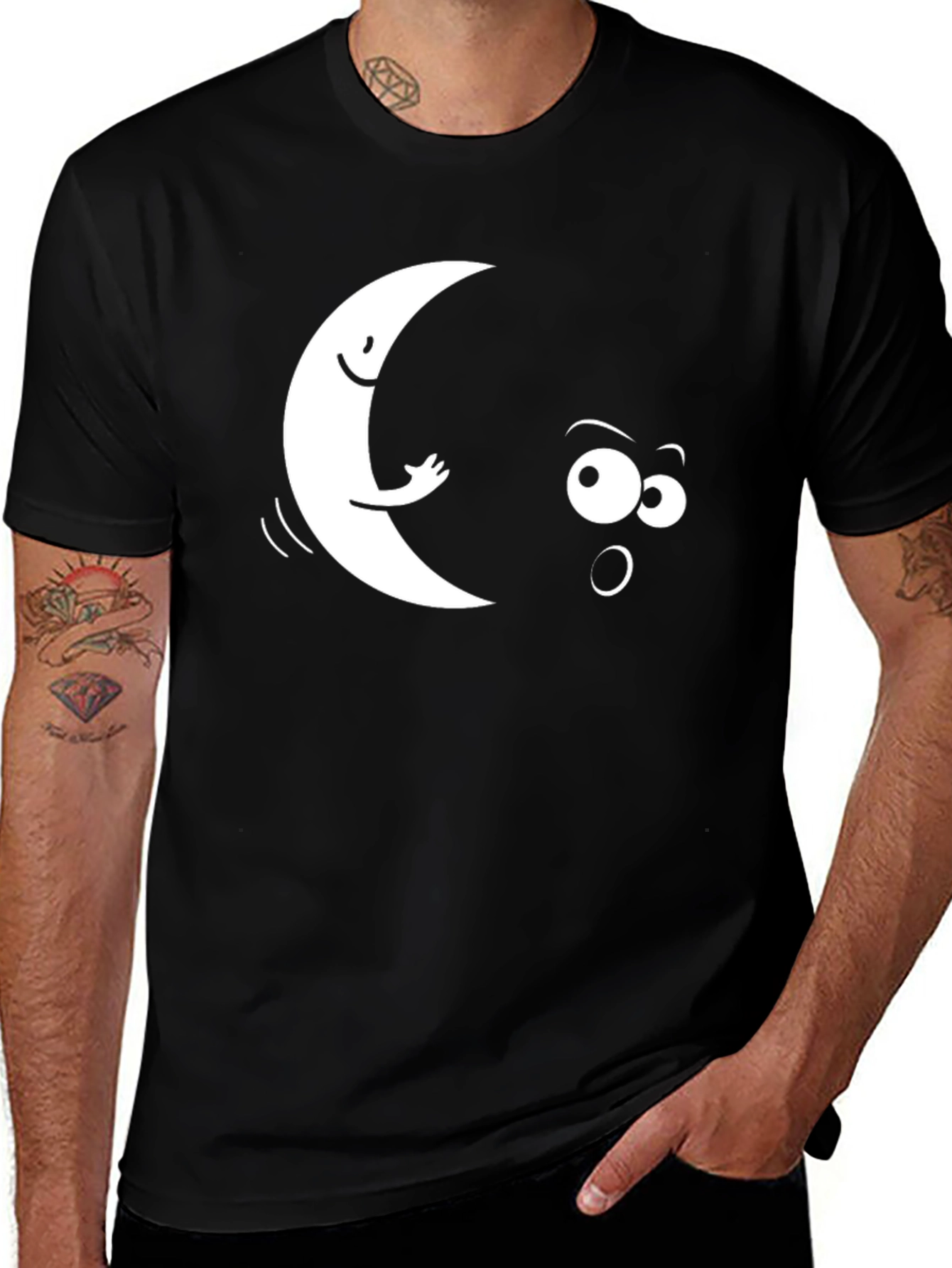 Funny Moon & Star Black Graphic T-Shirt