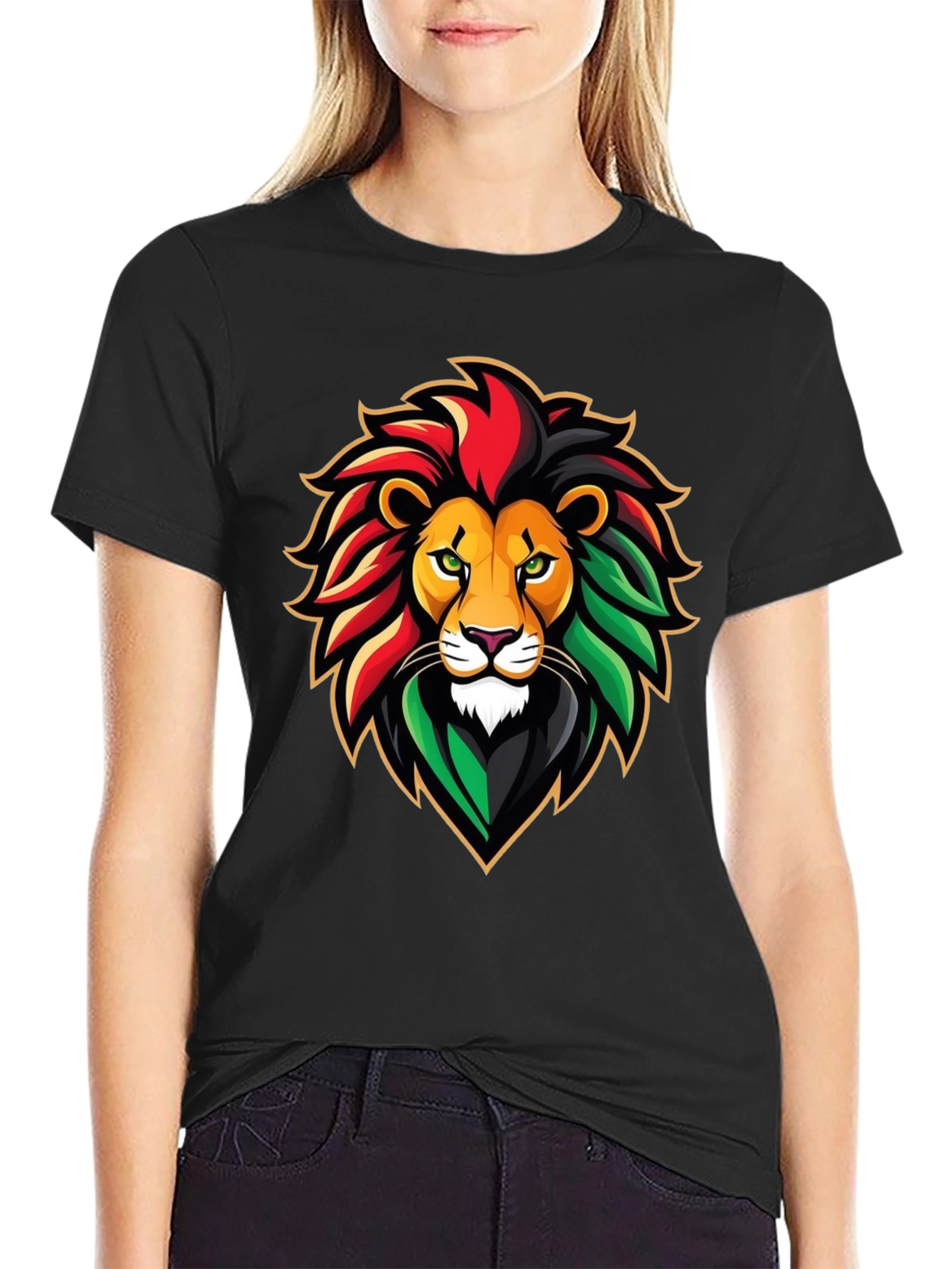 Rasta Lion Graphic Tee - Black Cotton T-Shirt