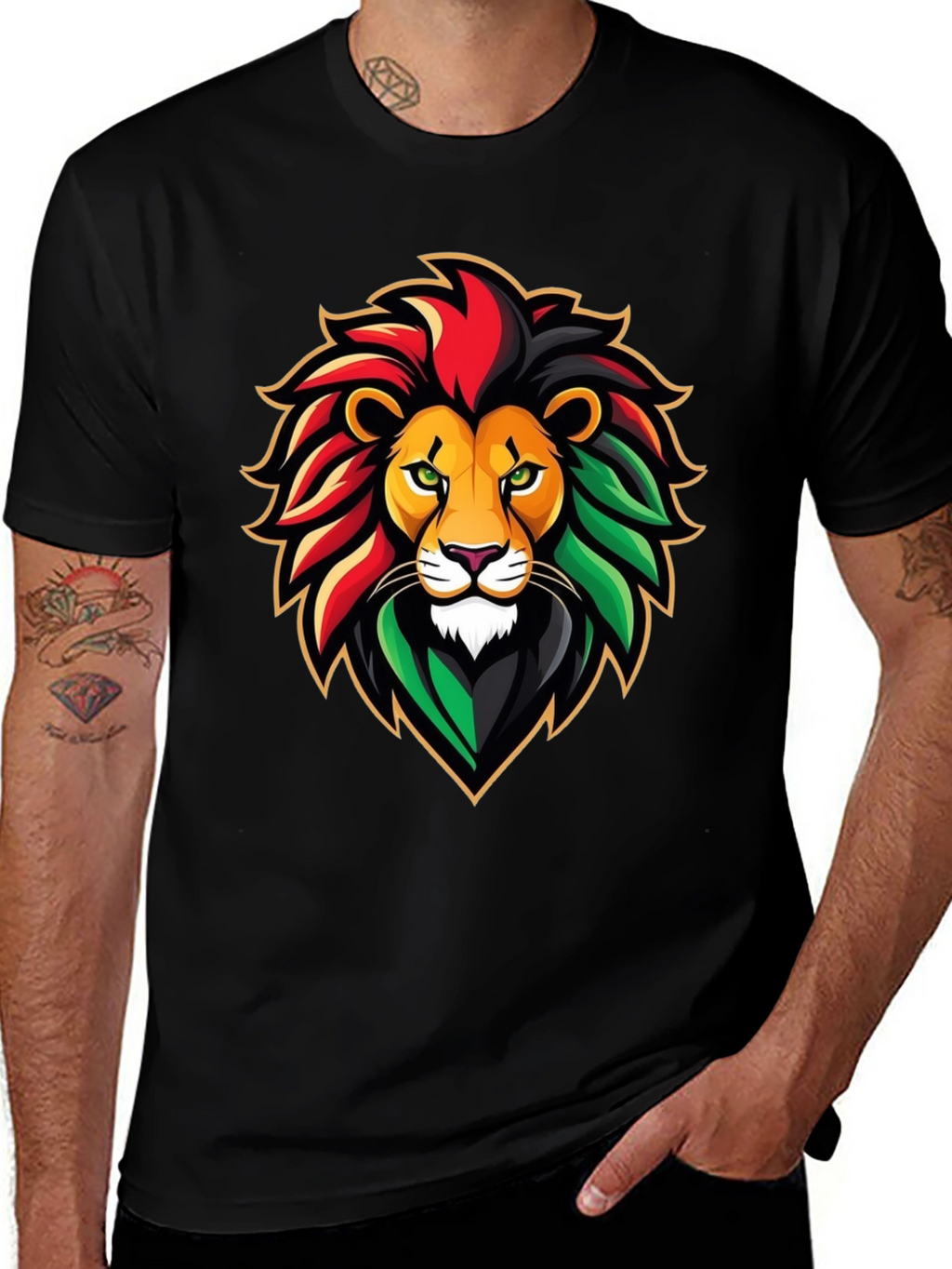 Rasta Lion Graphic Tee - Black Cotton T-Shirt