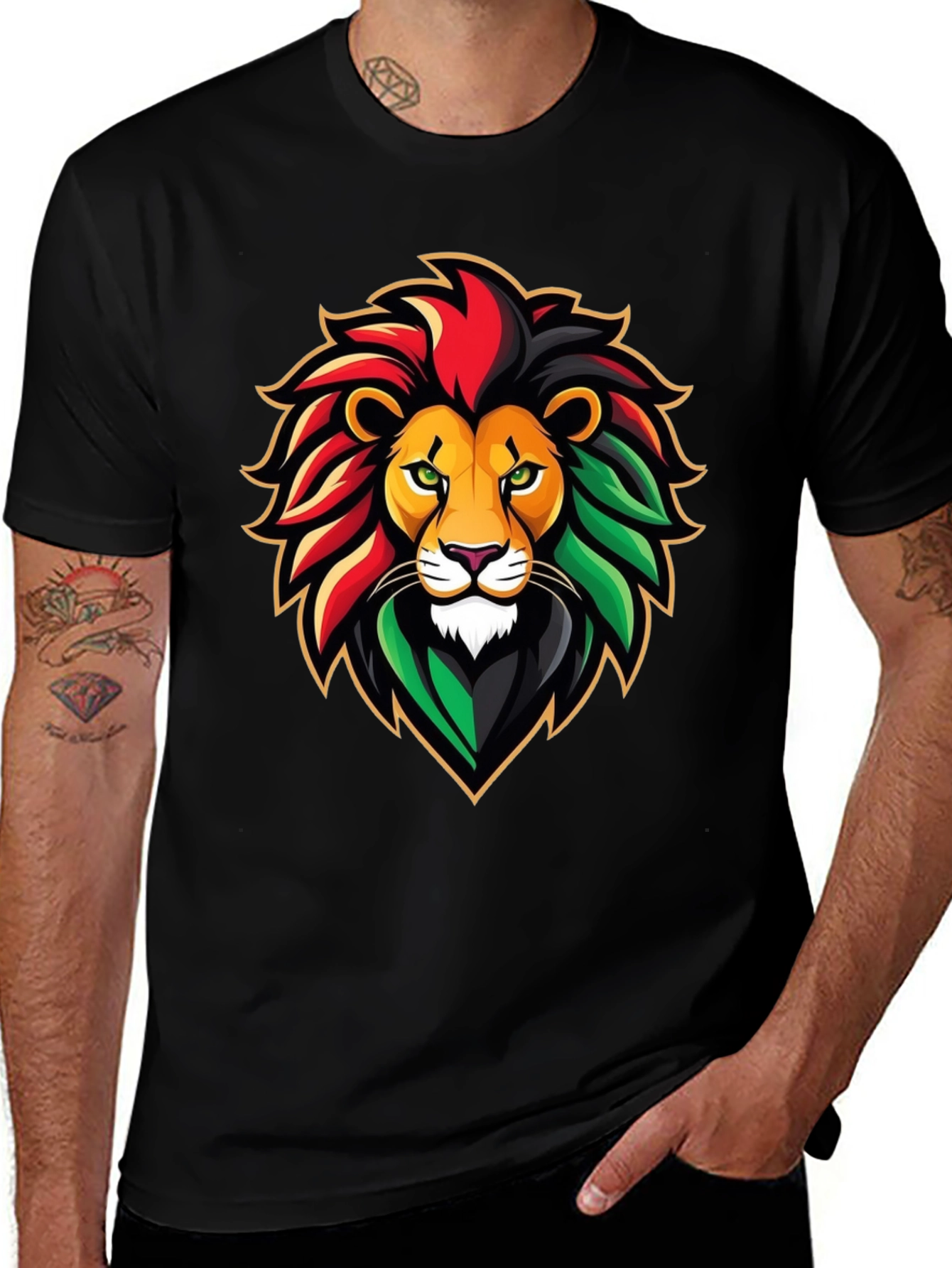 Rasta Lion Graphic Tee - Black Cotton T-Shirt
