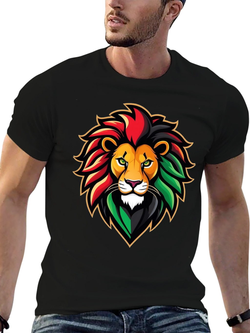 Rasta Lion Graphic Tee - Black Cotton T-Shirt