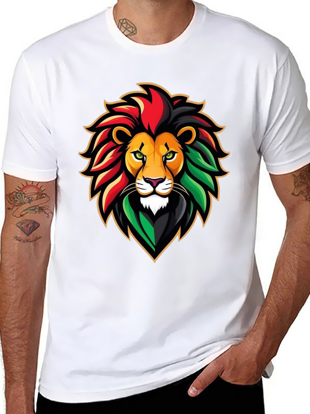 Rasta Lion Graphic Tee - Black Cotton T-Shirt