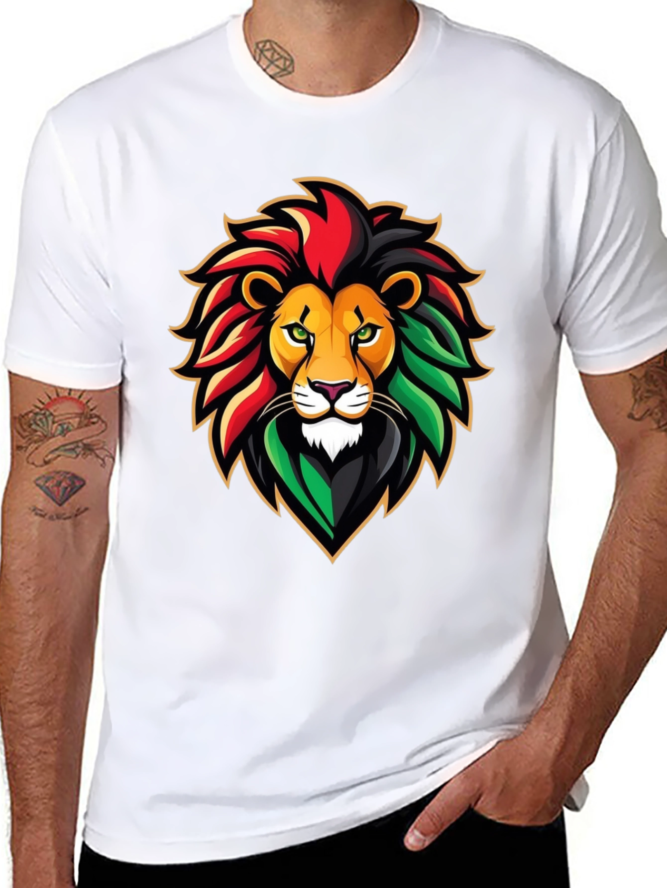 Rasta Lion Graphic Tee - Black Cotton T-Shirt