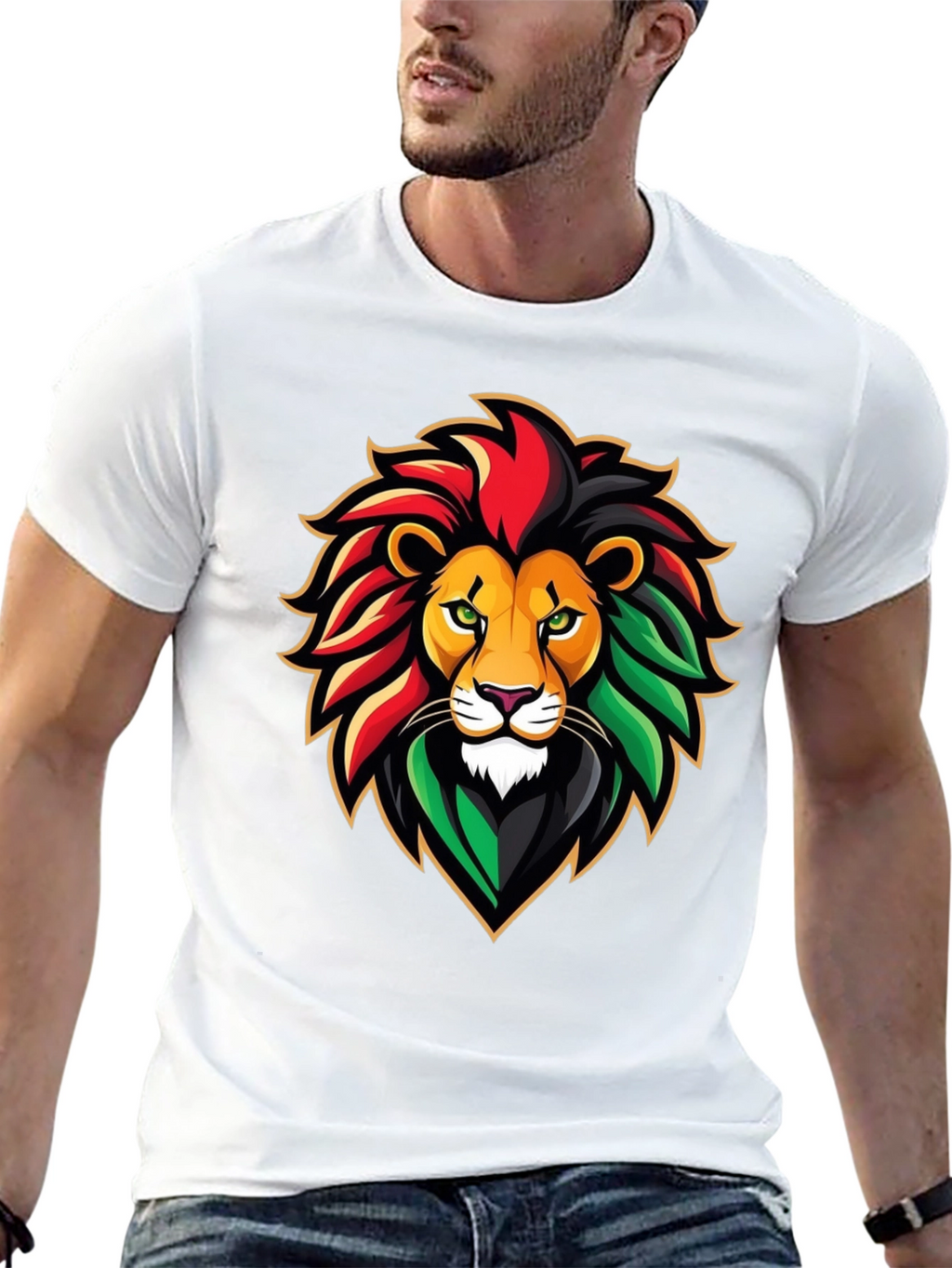 Rasta Lion Graphic Tee - Black Cotton T-Shirt