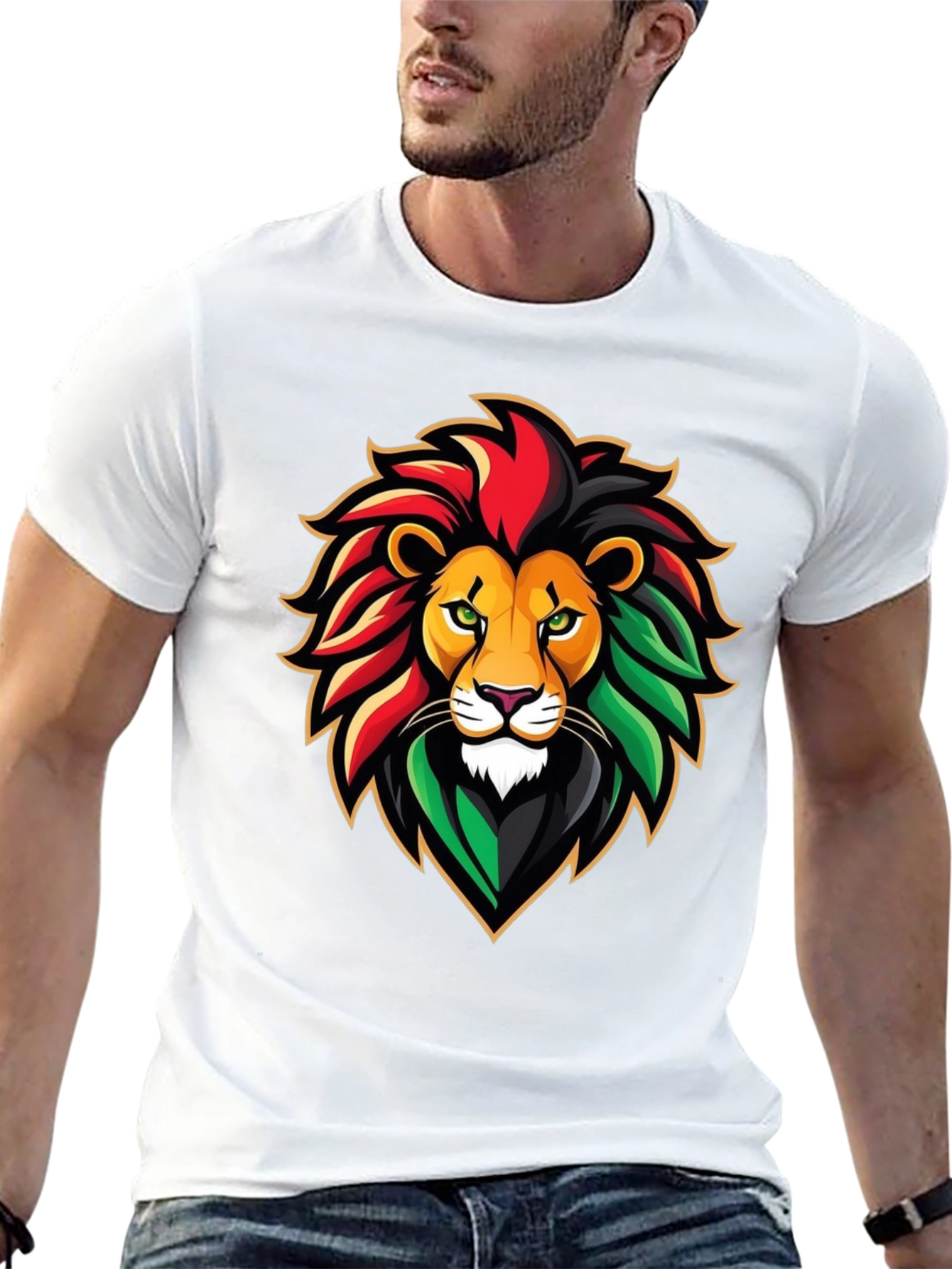 Rasta Lion Graphic Tee - Black Cotton T-Shirt