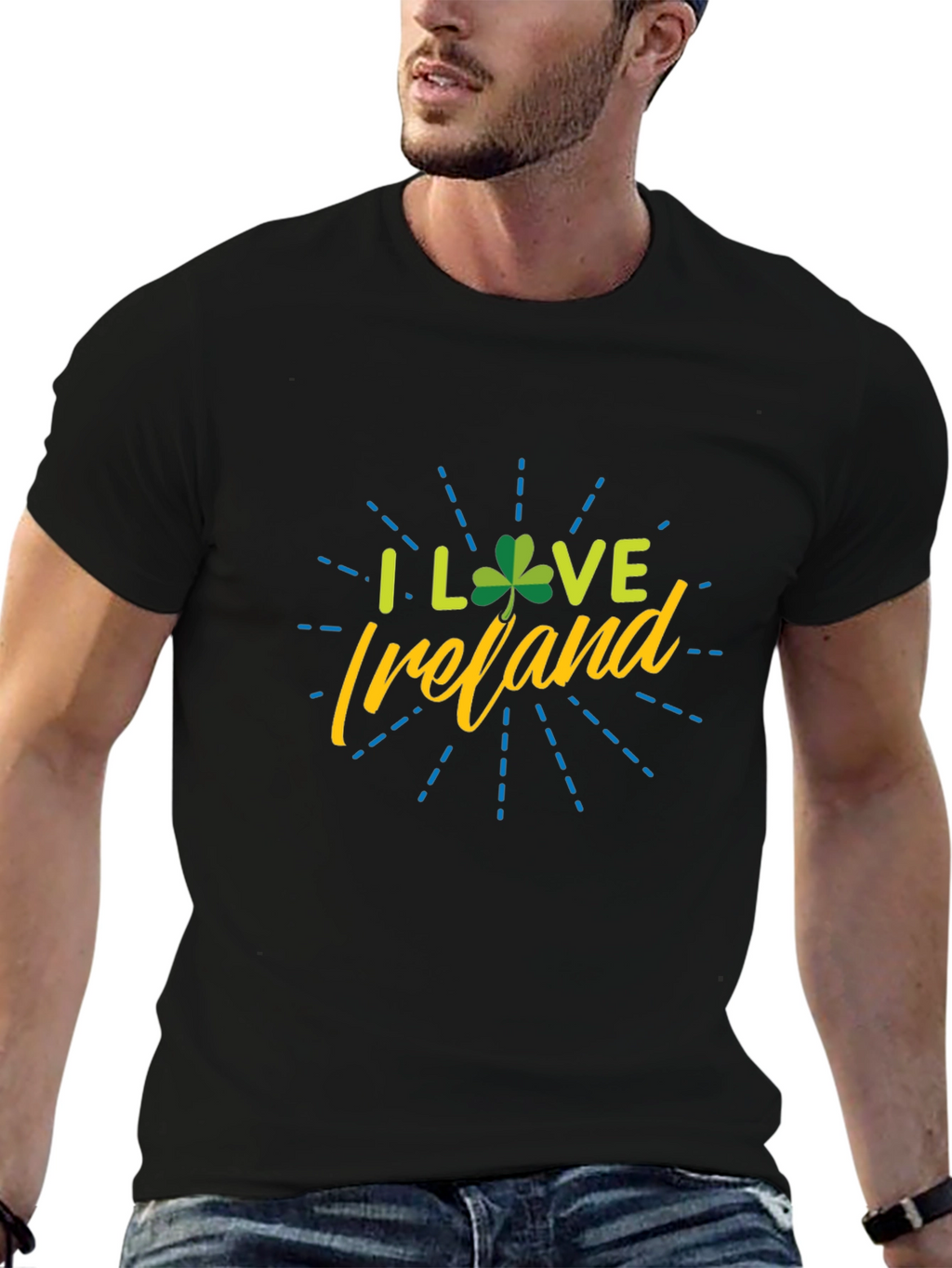 I Love Ireland Shamrock Graphic Tee - Black