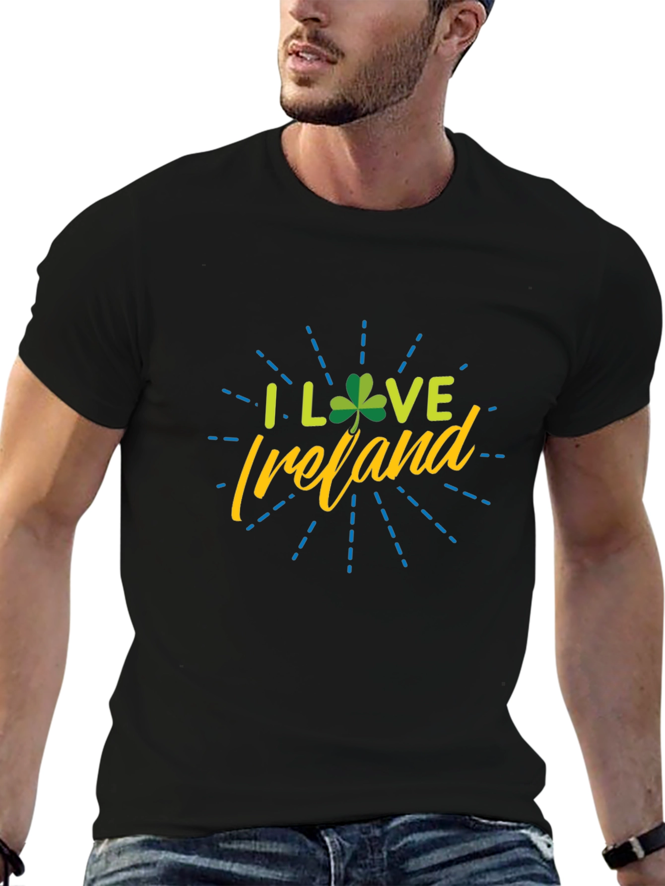 I Love Ireland Shamrock Graphic Tee - Black