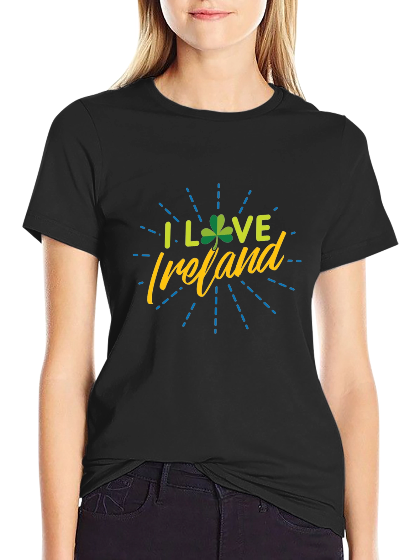 I Love Ireland Shamrock Graphic Tee - Black