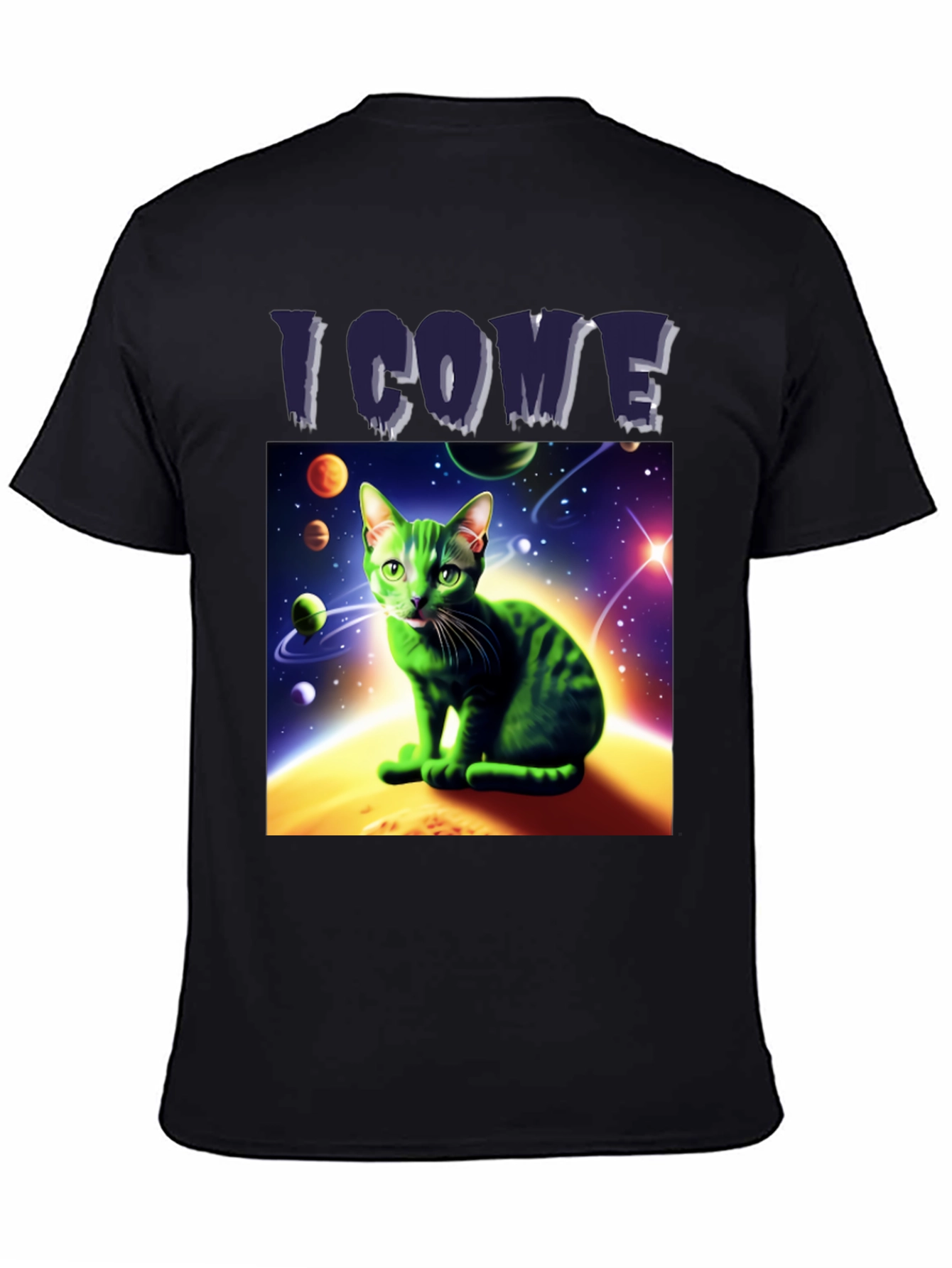 I Come In Peace Cat T-Shirt - Space Alien Green Kitty Tee