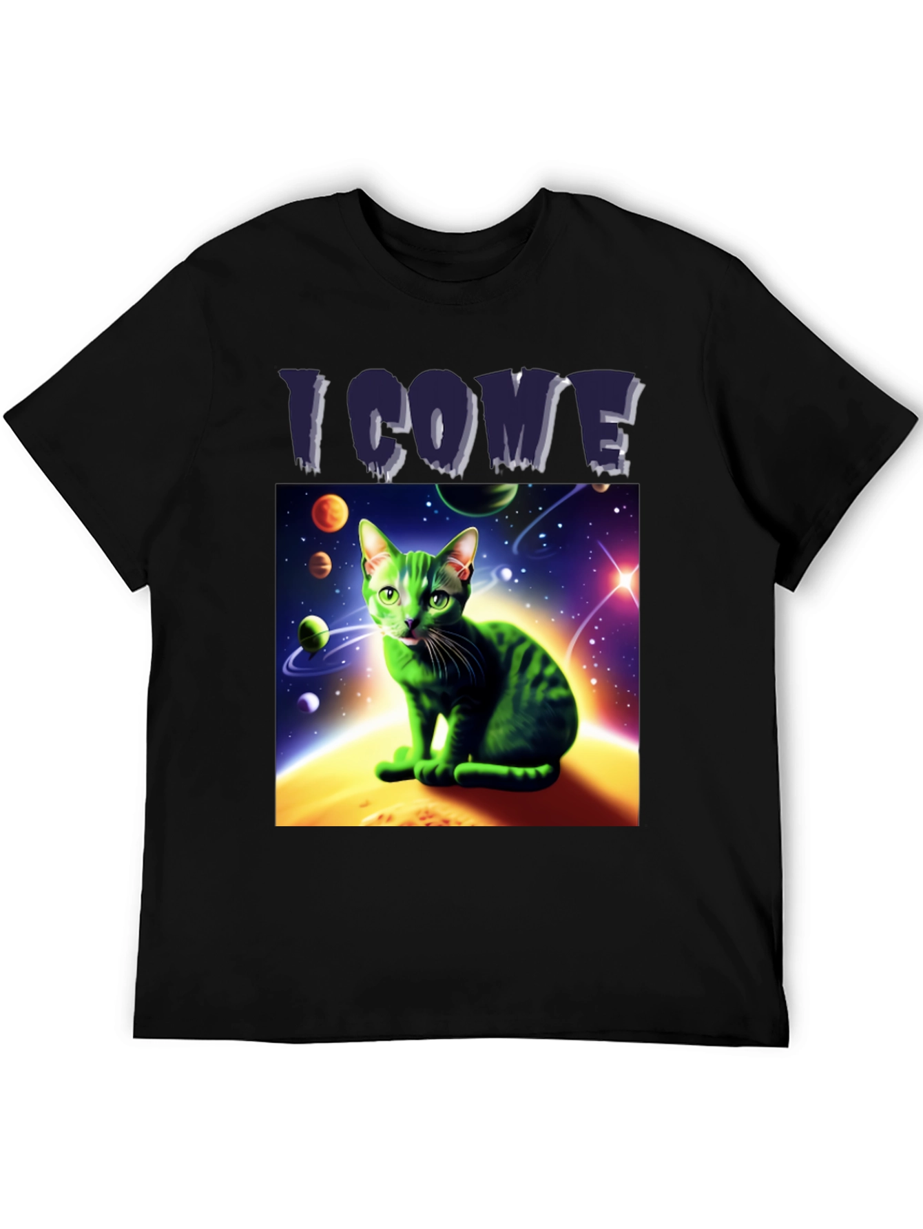 I Come In Peace Cat T-Shirt - Space Alien Green Kitty Tee