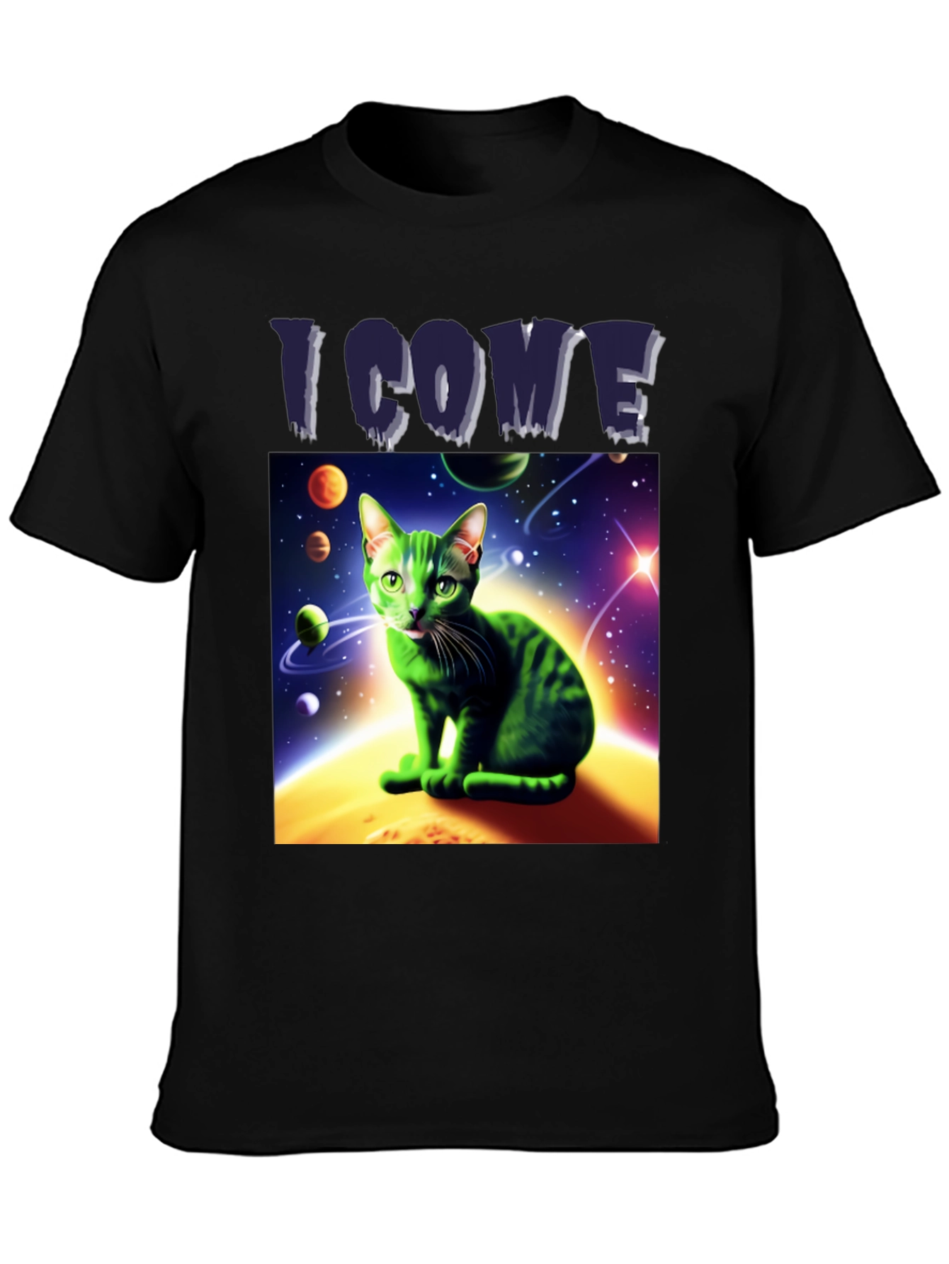 I Come In Peace Cat T-Shirt - Space Alien Green Kitty Tee