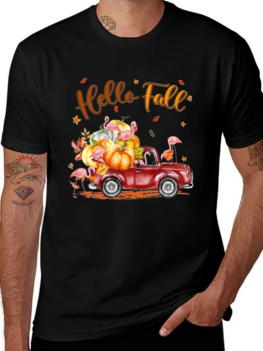 Hello Fall Flamingo Pumpkin Truck T-Shirt