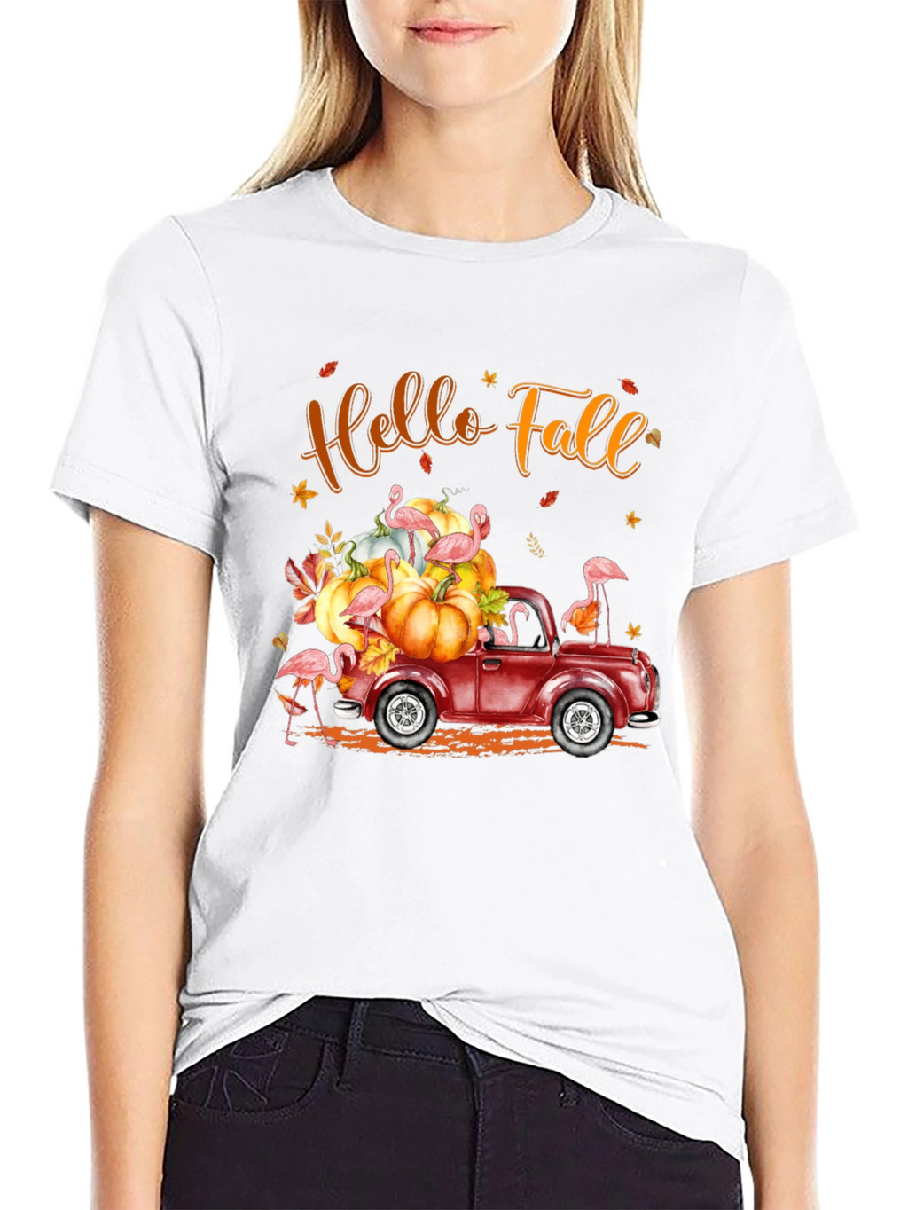 Hello Fall Flamingo Pumpkin Truck T-Shirt