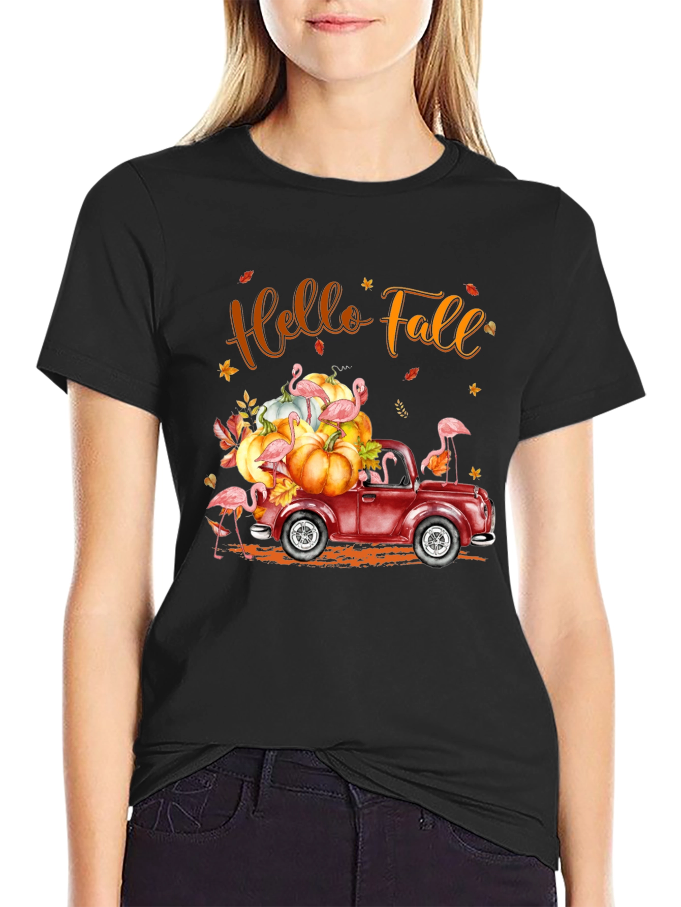 Hello Fall Flamingo Pumpkin Truck T-Shirt